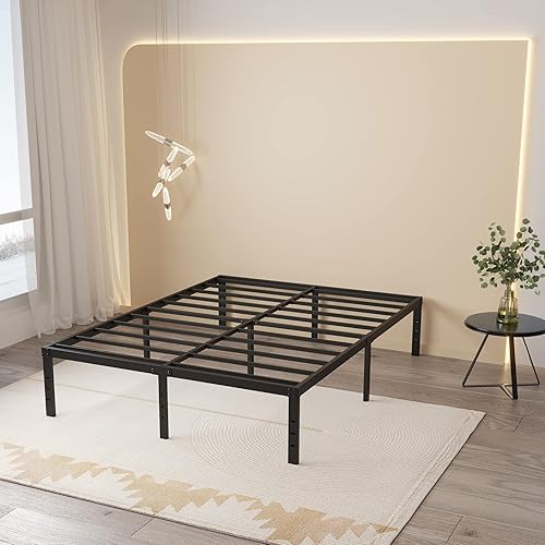 Maenizi Base de cama de tamaño matrimonial, no necesita somier, plataforma de metal resistente de 16 pulgadas, soporte completo de hasta 3000