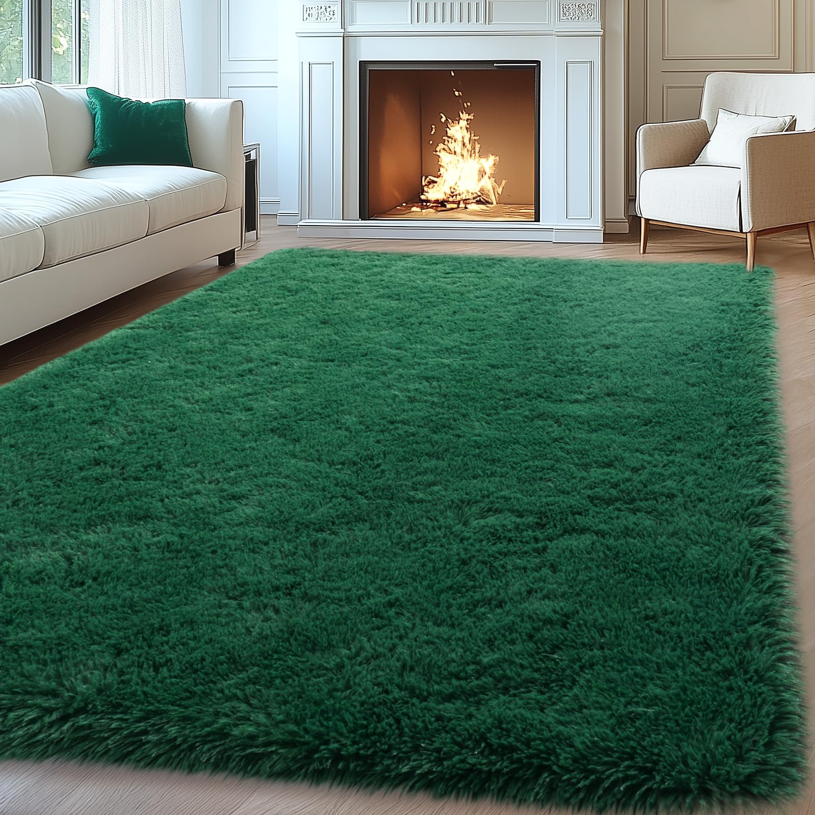 Mugorn 8x10 Rugs for Living Room, Large Fluffy Dark Green Area Rugs for Bedroom, Soft Carpet Shag Kids Room Rug, Non-Slip Fuzzy Rugs Indoor (8ft x