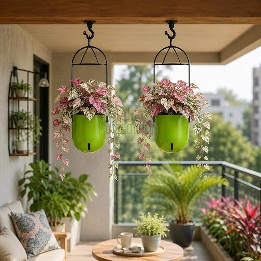 Indian Discovery® Self Watering Ceiling Hanging Planter|Hanging/Hooked Flower Pots for Home, Balcony, Garden Decor Flower ...