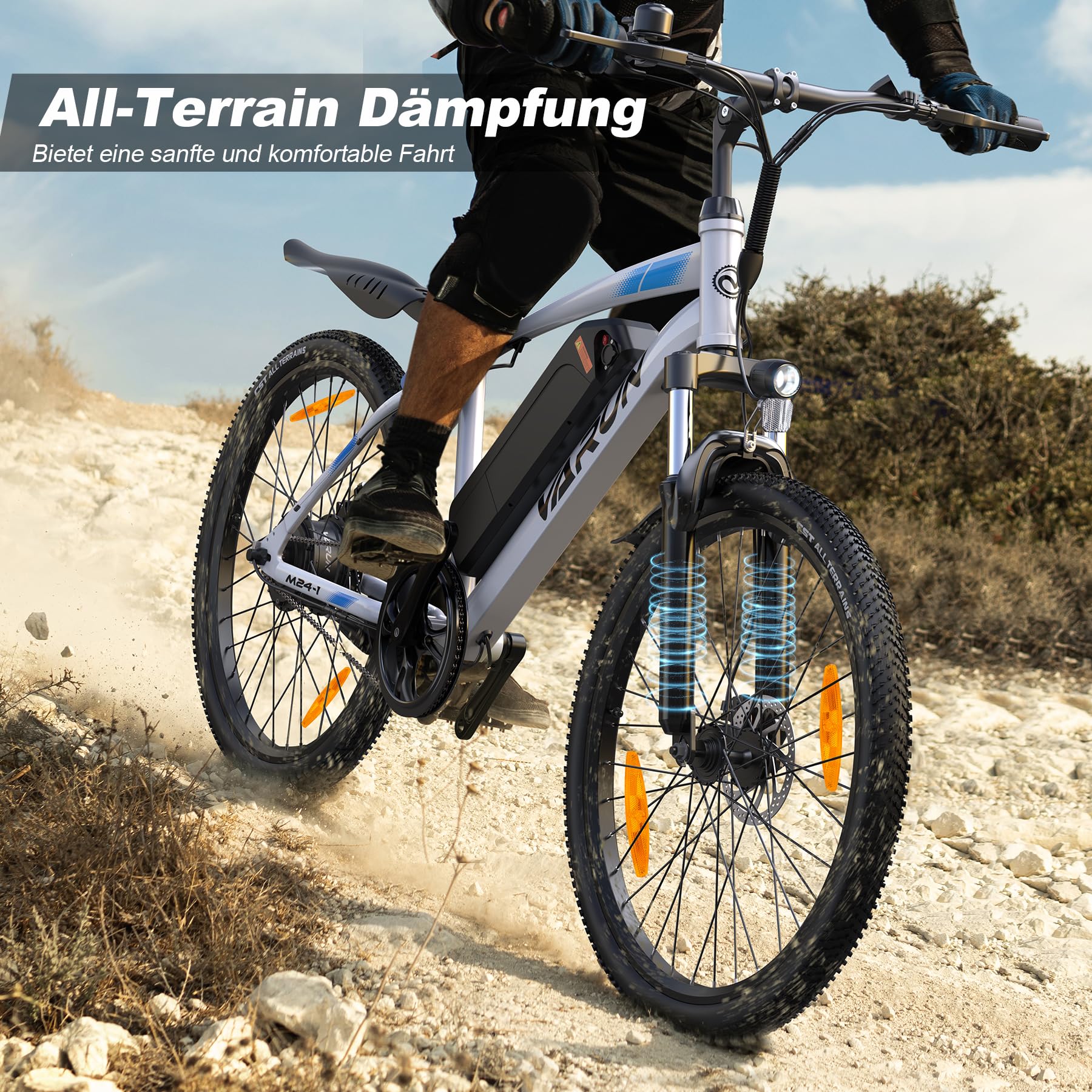 VARUN E Bike, 24 Zoll E-Bike Herren Damen mit 36 V Akku, 250 W Motor, 25 KM/H, Ebike Mountainbike mit Aluminium Rahmen, 4 Modi, Elektrofahrrad für Erwachsene/Jugendliche, Reichweite Max 50 KM