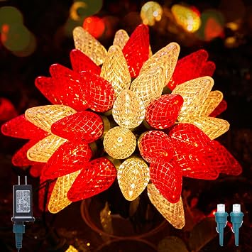 C9 LED Christmas Lights Outdoor, 81 Feet 100 LED String With Timer & 8 Light Mode, Waterproof Commercial Grade Christmas Tree for Outside Indoor Roofline Patio Decor, Red & White
