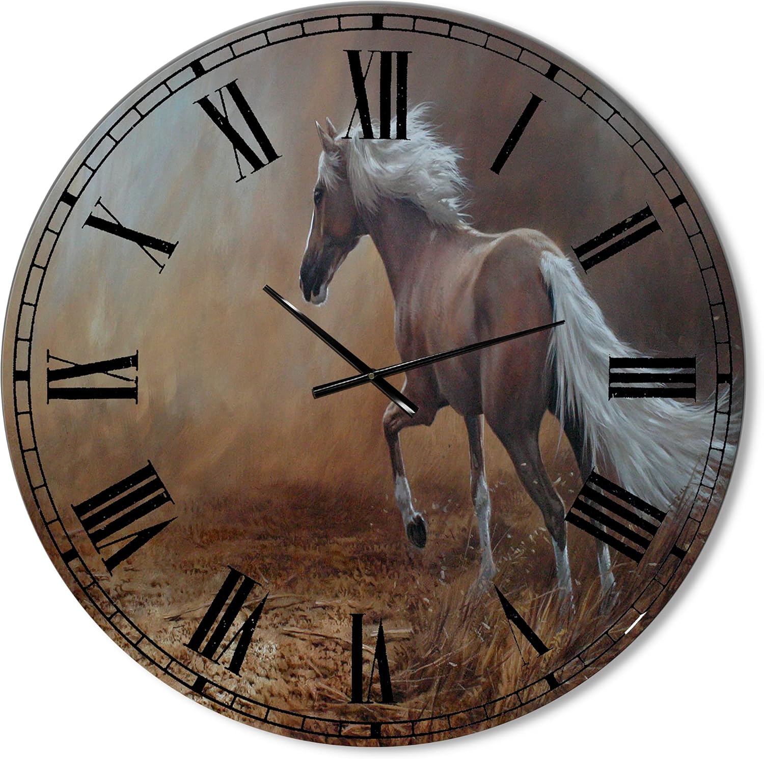 'Running Brown Horse' Large Cottage Wall Clock for Home Bedroom Bathroom Office Living Room Decoration