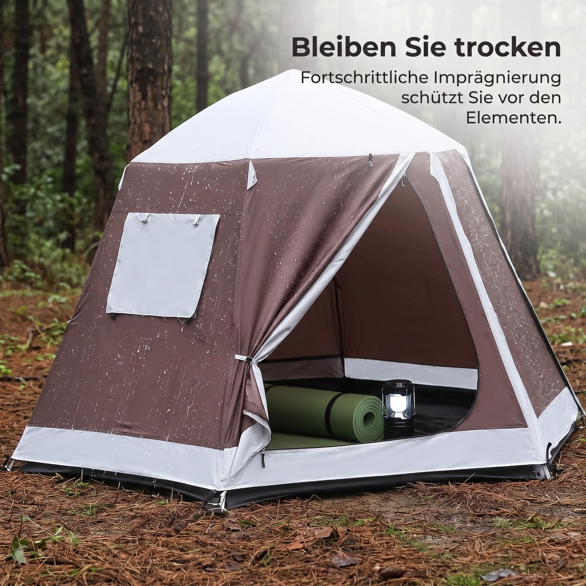 Doppelschicht Zelt mit Fiberglasstangen für Camping und Outdoor-Abenteuer, Kokospalmenmuster (Tür) Einzelschicht, Einzelschichtzelt, Kokospalmenmuster, Mehrfarbig