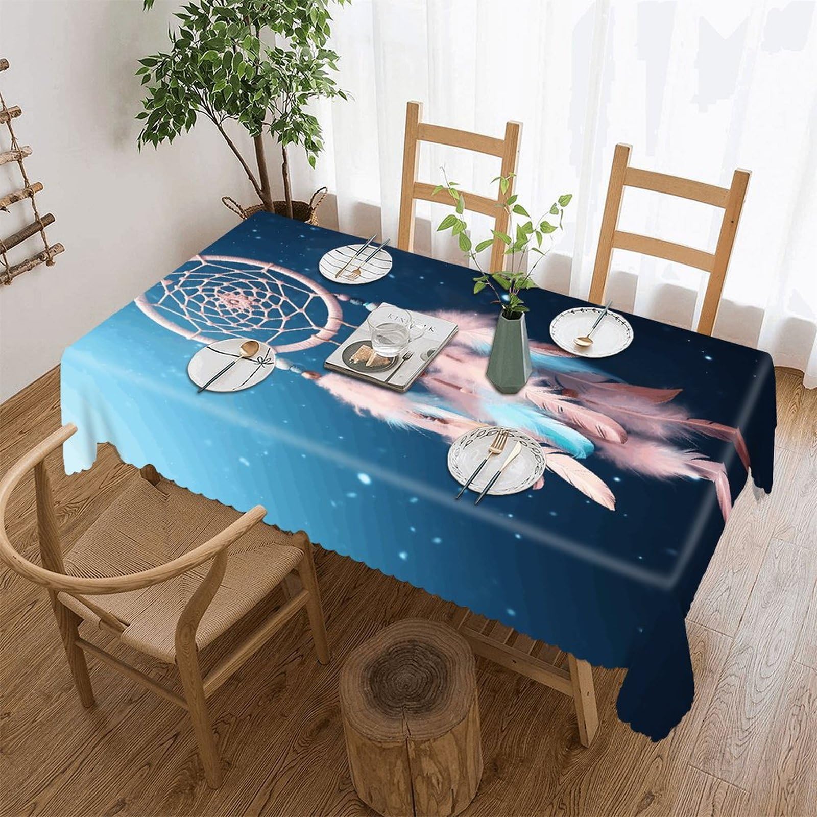 FekiLoot Beautiful Dreamcatcher Tablecloths for Rectangle Tables Wipeable Spillproof Polyester Table Cloth Wrinkle Free Farmhouse Dining Tables Cover Elegant Vintage Decor Tablecover