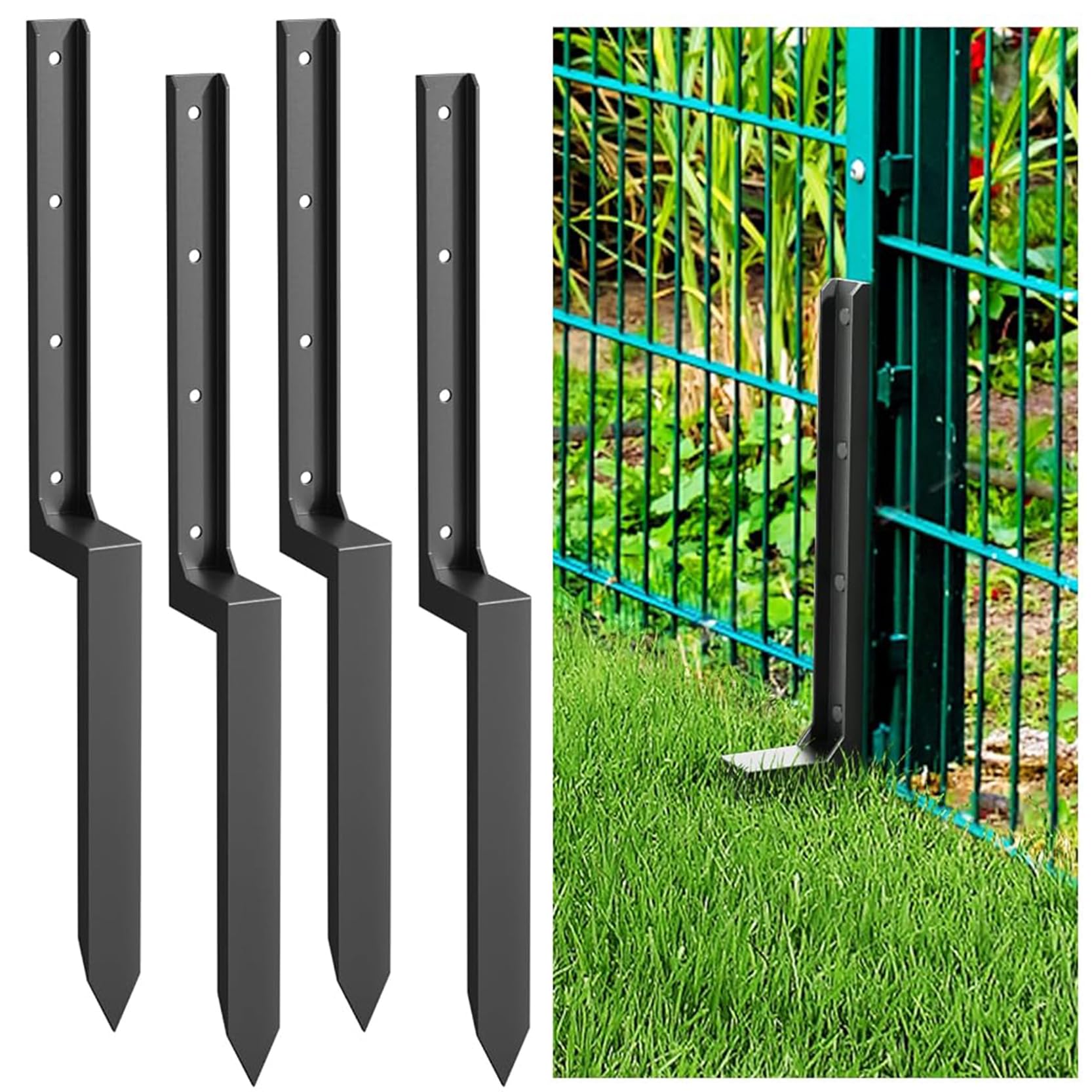 GOUZIBHD Fence Post Repair Kit Heavy Duty Fence Post Repair Stakes Thickened Fence Post Anchor Ground Spike,Post Stake Ground for Leaning or Broken Fence Posts(Size:4pcs)