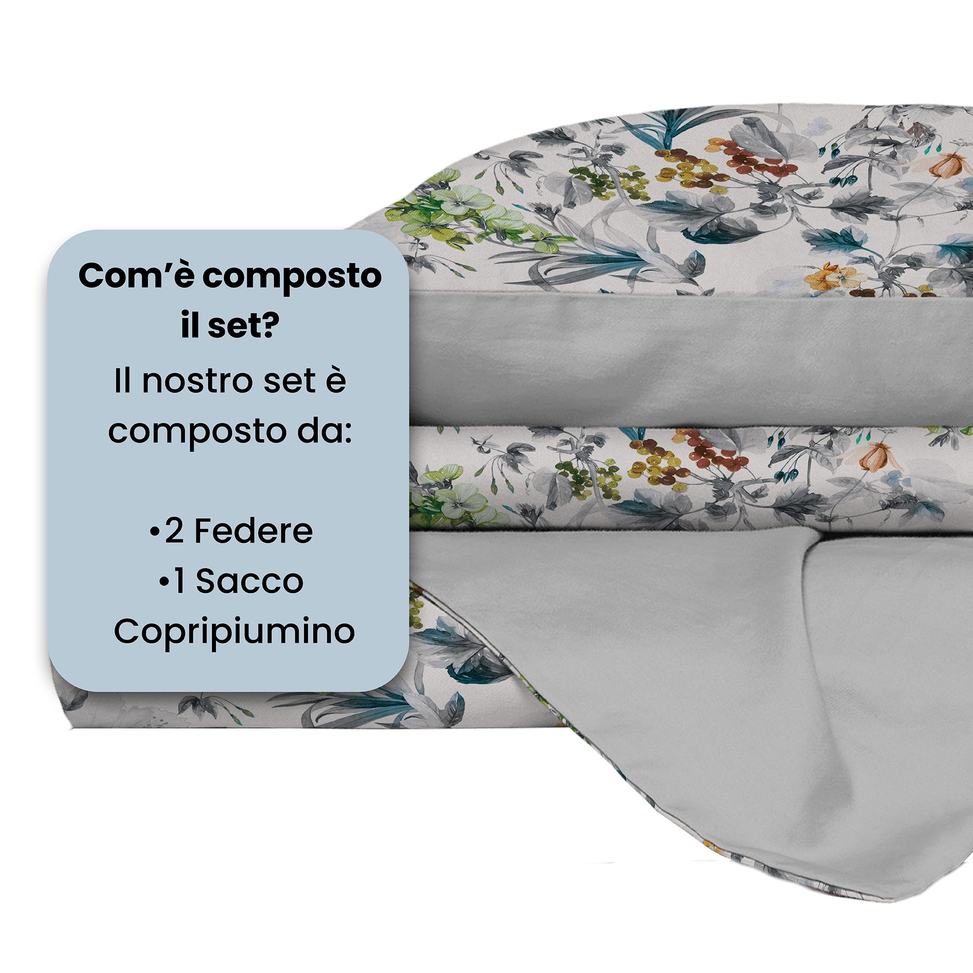 Italian Bed Linen Parure Copripiumino Matrimoniale Aurora - 100% Cotone - Made in Italy - Sacco 250x200 cm + 2 Federe - FLORA