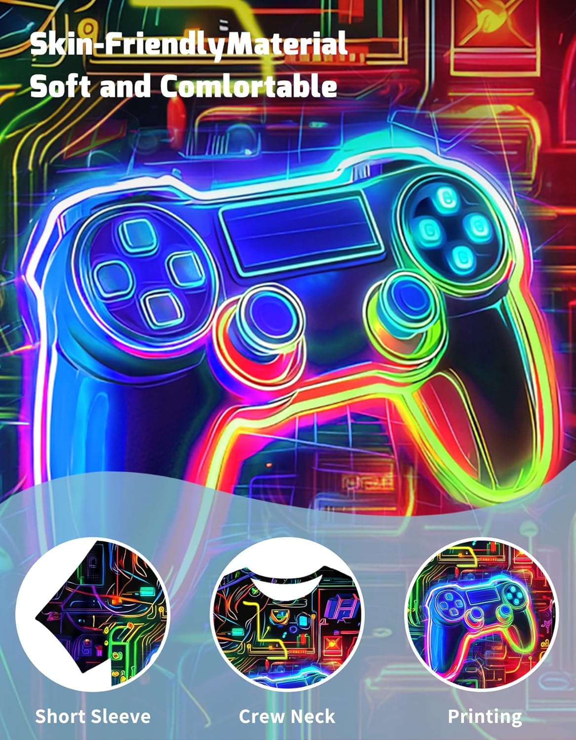 Boys Girls Neon Shirt Short Sleeve Cool 3D Graphic Print Neon Game Summer Tees Tops for 8-12 Years - Image 6