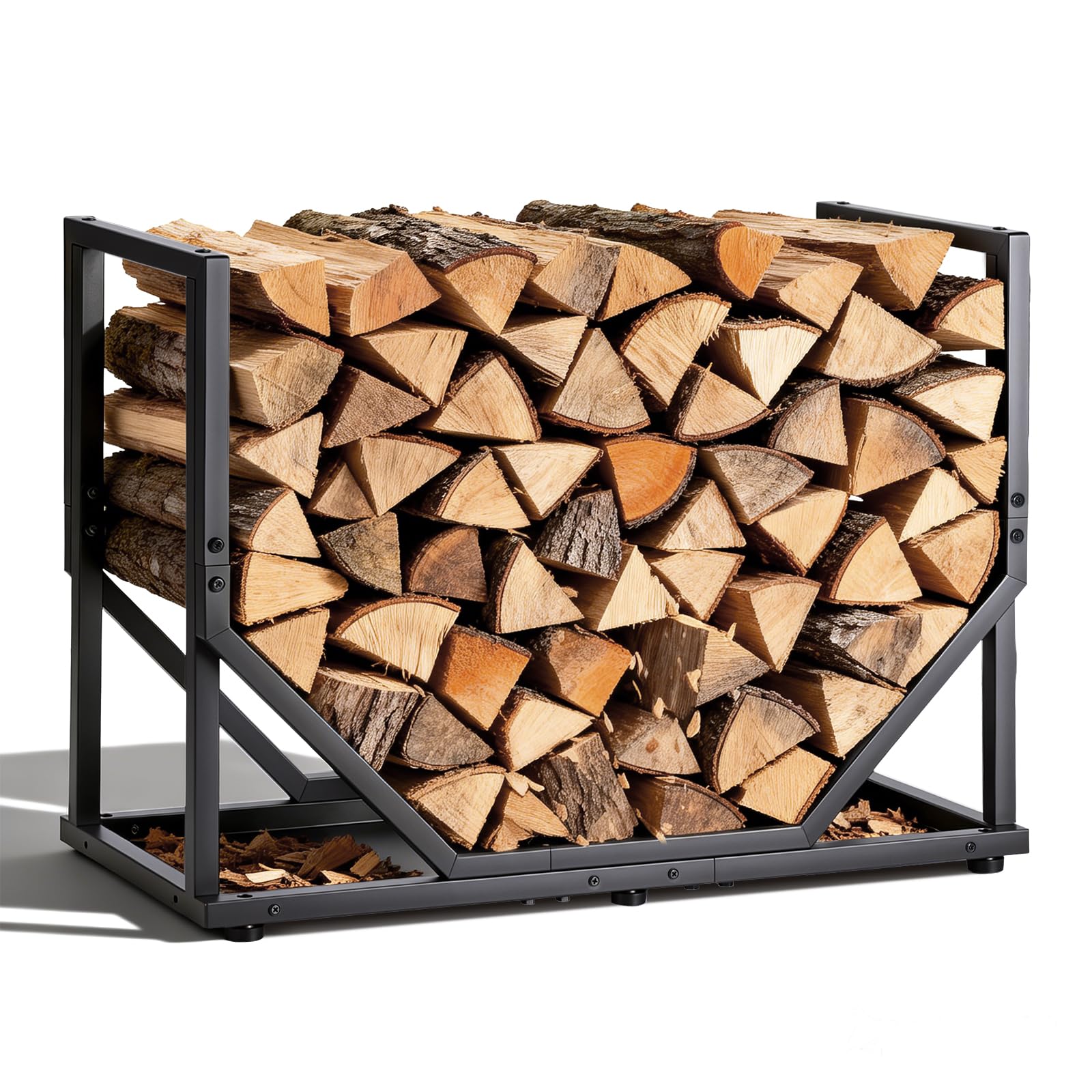 Leñero metálico, capacidad de carga de 110 kg, medidas 52×40×32 cm, soporte para leña versátil para interior y exterior, ideal para chimenea, jardín y terraza, práctico para almacenar leña