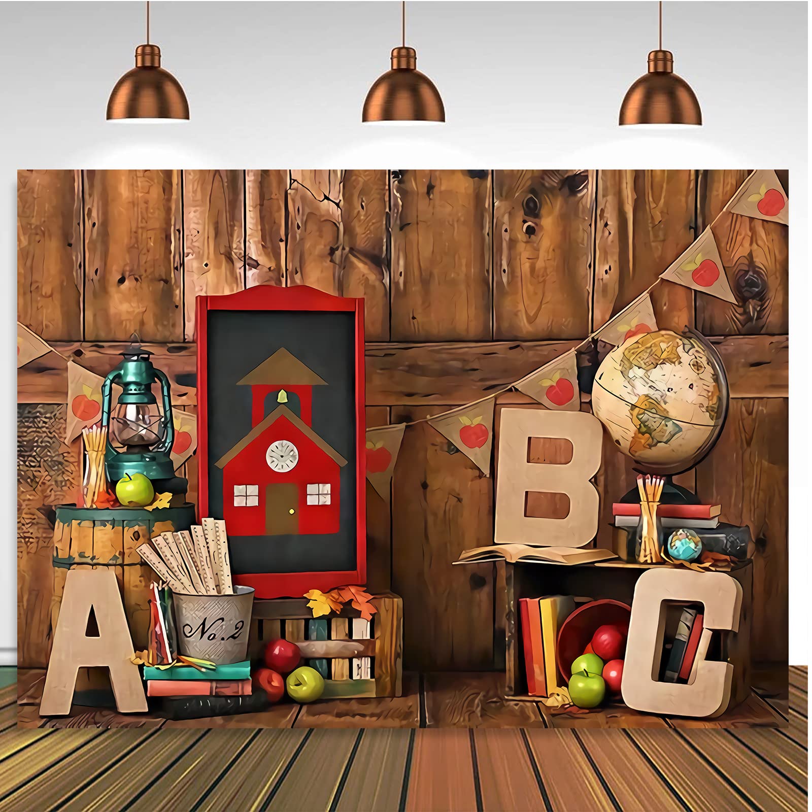 Fotohintergrund ABC-Buchstaben - 3x2,4 M, Vintage-Holzhaus Design, Für Kindergarten & Feiern