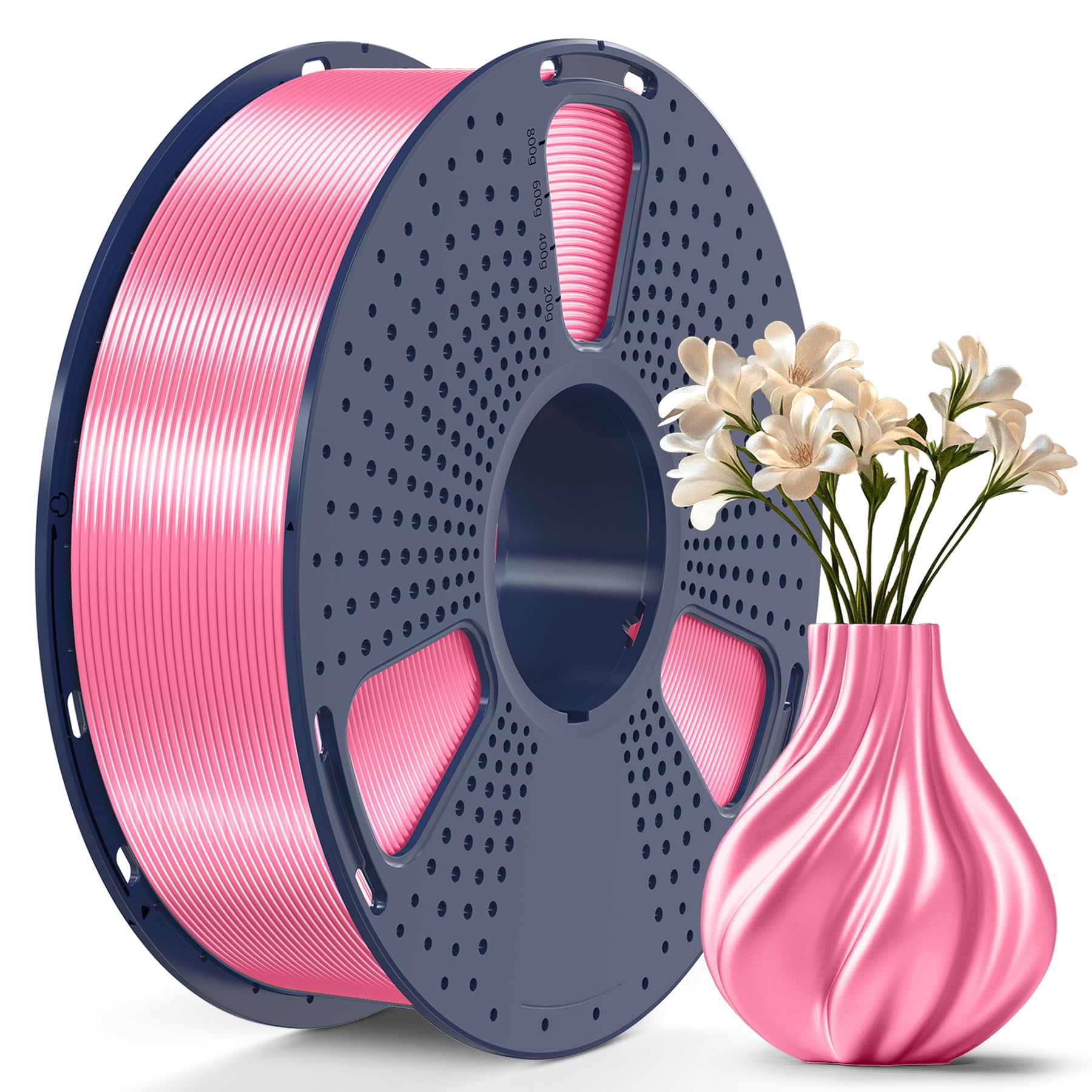 SUNLU Filamento PLA Plus Seta Lucida 1.75mm per Stampante 3D, Silk PLA+ Filamento con Finitura Liscia e Setosa, Buona Resa Colore, Precisione Dimensionale +/- 0,02 mm, 1kg (2,2lb) Bobina, Silk Rosa