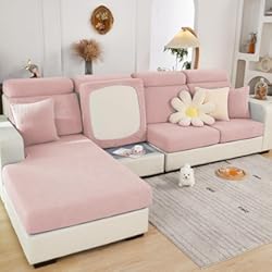 Fundas de Cojín Ajustables para Sofá Chaise Lounge Sofá Protector de Cojín de Asiento de Tela de Poliéster de Alta Elasticidad (1 Articulo, Tejido Rosa)