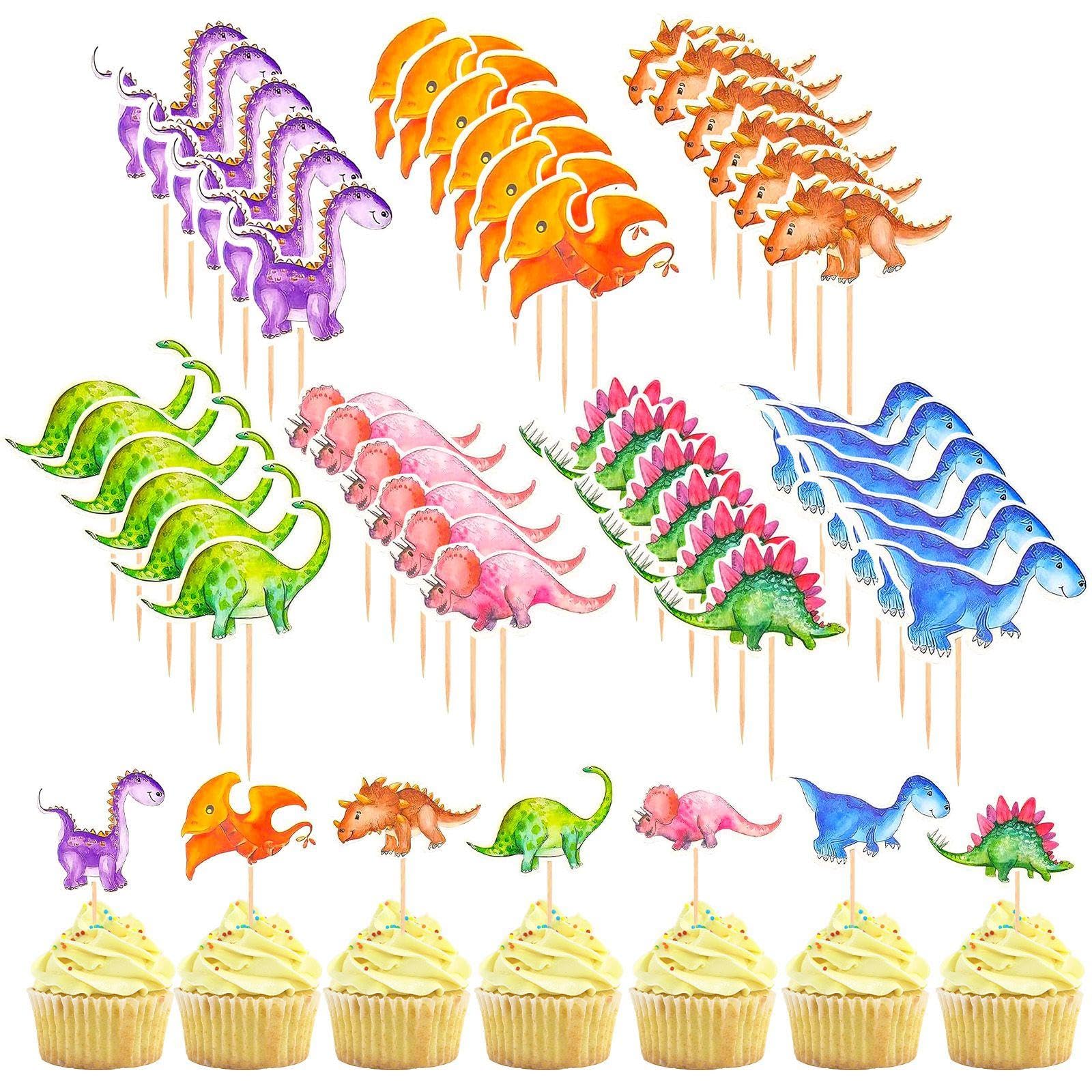 GDFHBD 84 Cartoon Dinosaur Card Inserts, Cute Graffiti Card Inserts, Cake Decorations, Children'S Party Supplies.