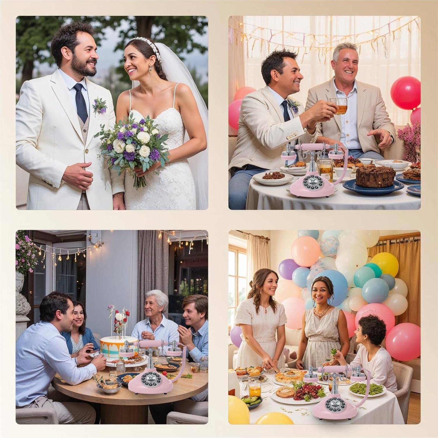 Audio Guest Book Wedding Phone,Audio Guestbook Phone Vintage Style Audio Message Voicemail for Graduation Retirement Party Birthdays Baby Shower Special Occasions (Pink)