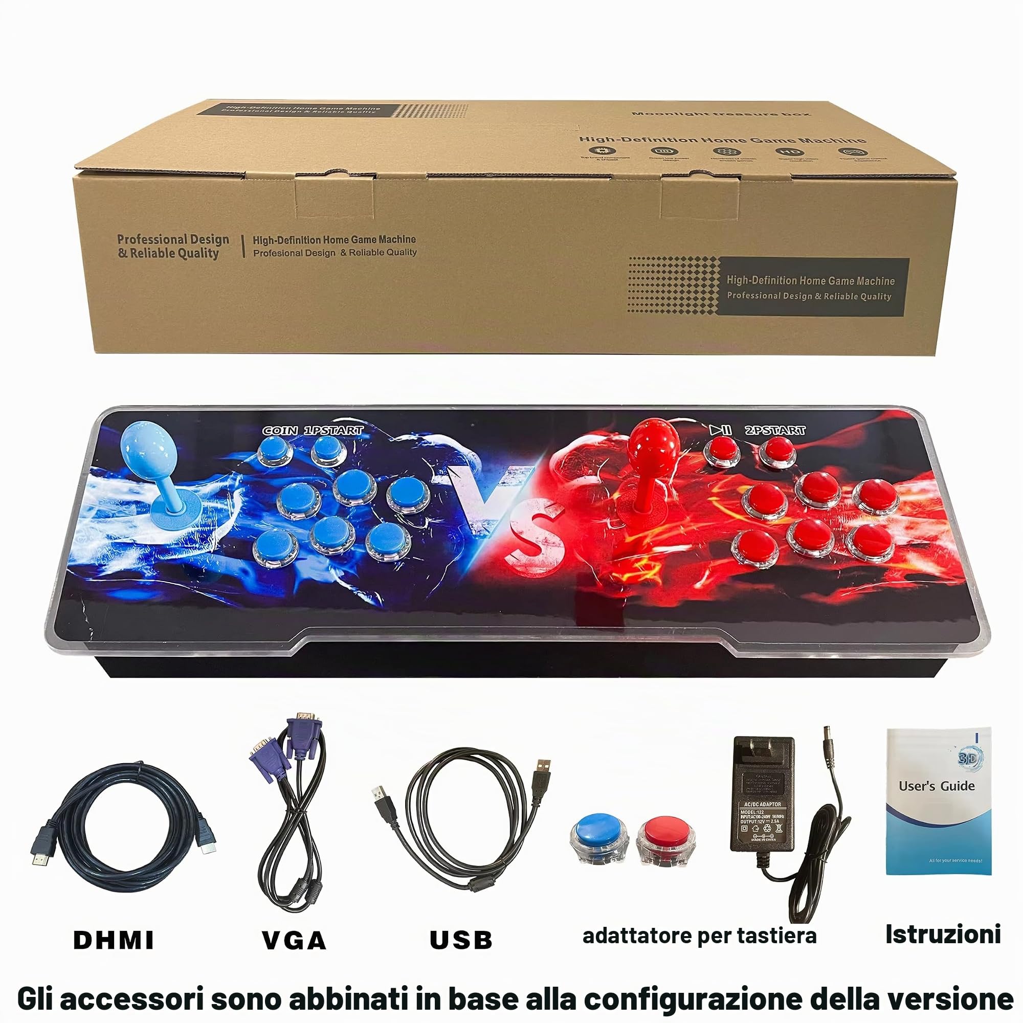 Scatola giochi arcade console di gioco arcade retrò, per PC, proiettore e TV, 2-4 giocatori, 1280 x 720, giochi 3D, cerca/nascondi/salva/carica/pausa, elenco dei preferiti (Plus 26800)