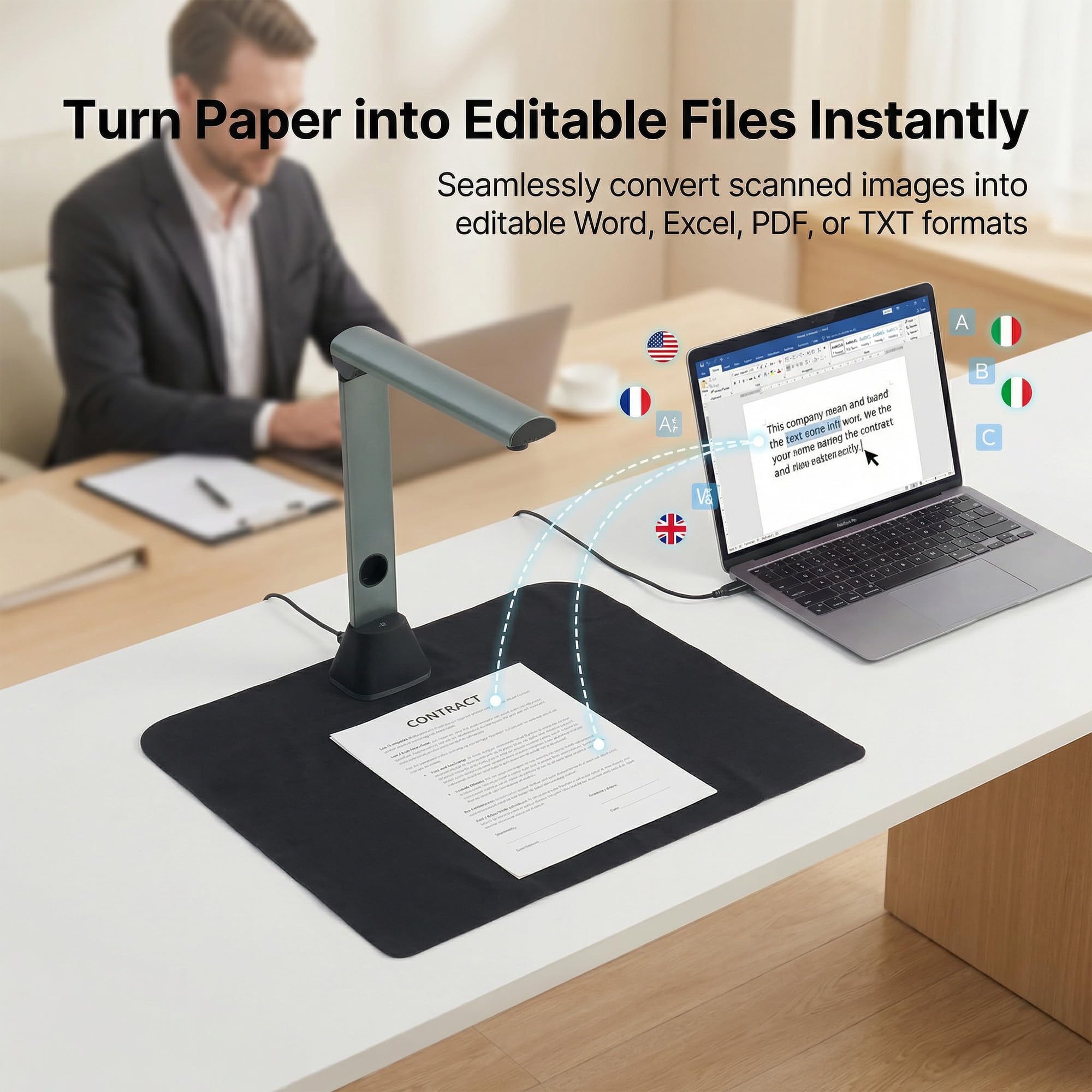 Scanner Documenti A3 17MP: OCR 130 Lingue Fotocamera Documenti USB 4 LED Scanner Libro Ufficio Scuola Archivio Home Office