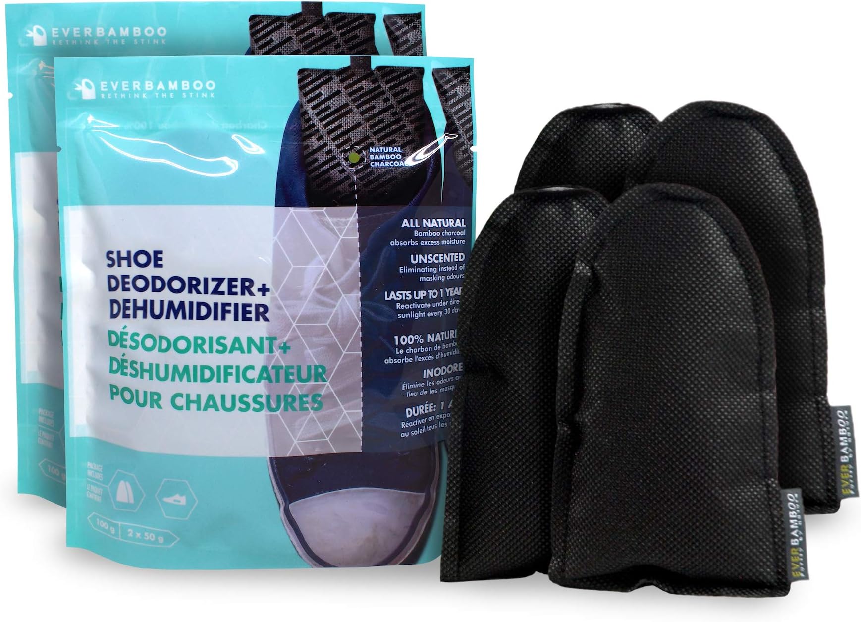 Ever Bamboo Shoe Deodorizer Bag Set w/Natural Bamboo Charcoal