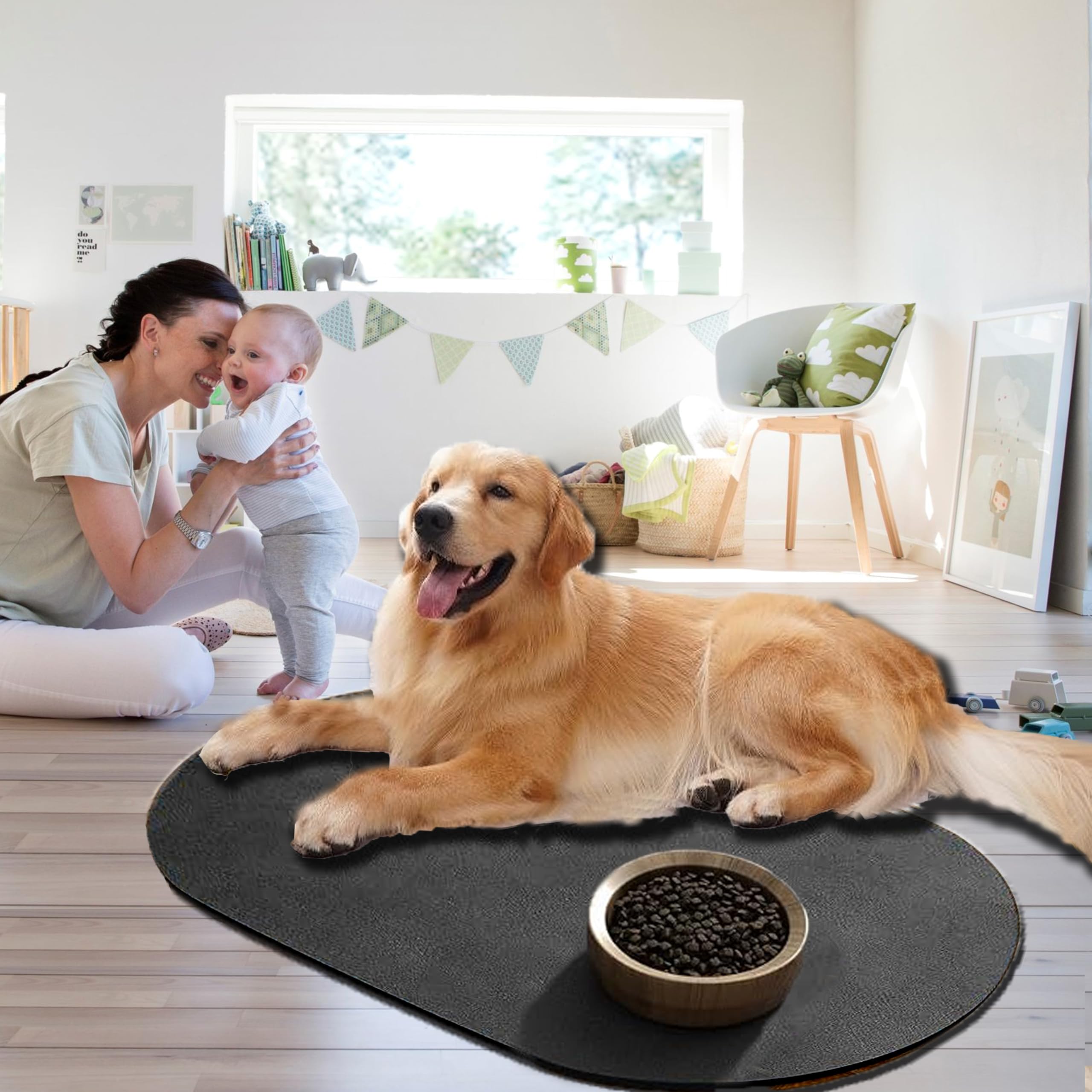 Dog Food Mat, Super Absorbent Dog Mat for Food and Water, Quick Dry Cat & Dog Bowl Mat, Non Skid No Stains Pet Food Mat, Dog Water Dispenser Mat, Pet Supplies Mat for Messy Drinkers (36"x24")