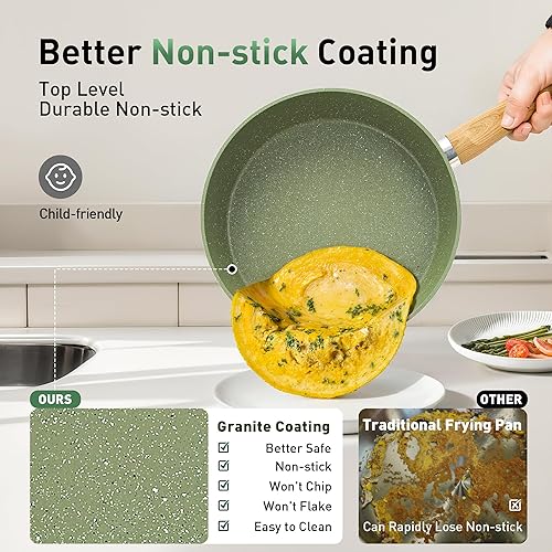 Miniatura 2 de Kitchen Academy Juego de 17 piezas de ollas y sartenes de color verde salvia antiadherentes, juego de utensilios de cocina de inducción, juego de