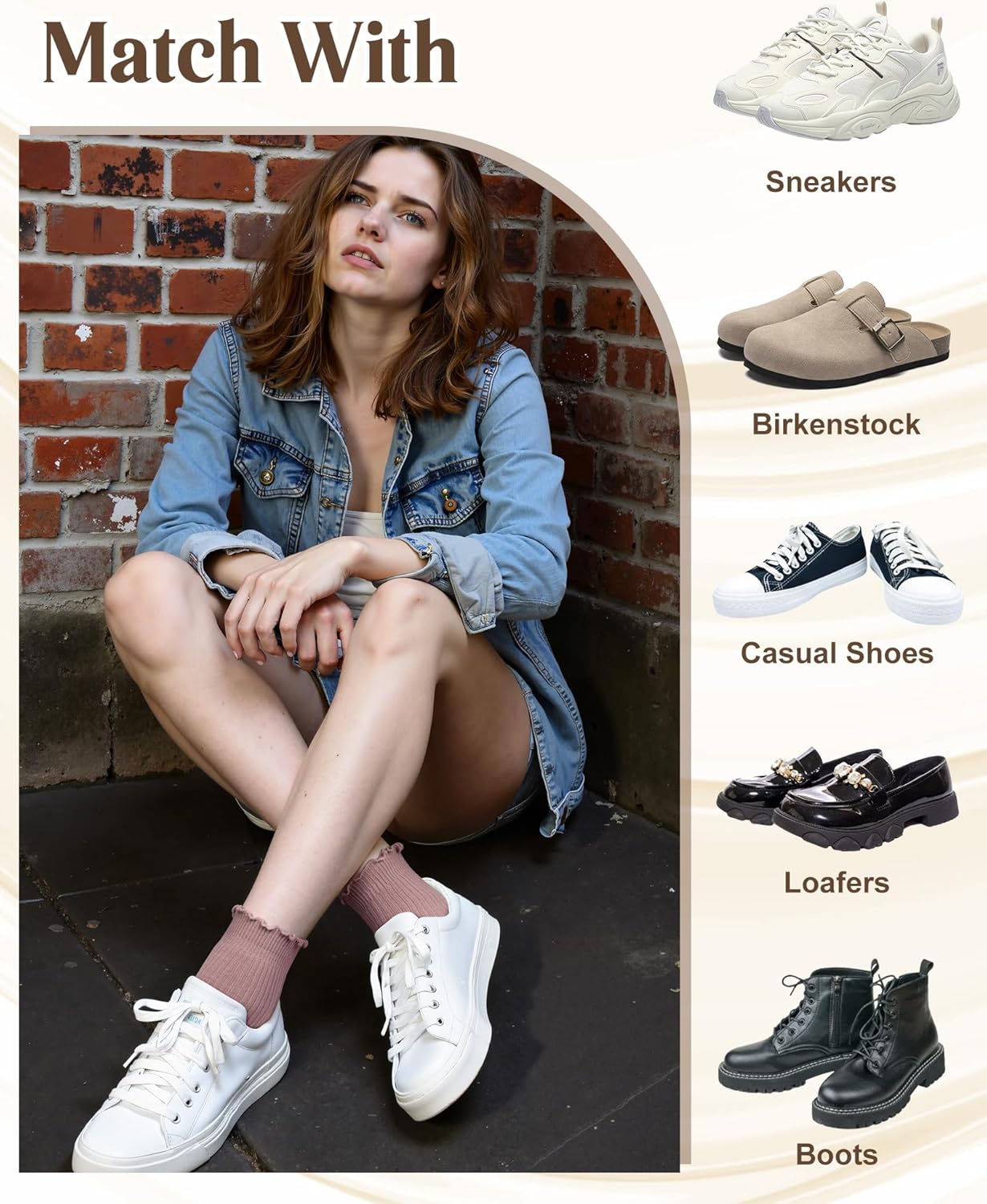 Ruffle Socks for Woman Girls, 8 Pairs Soft Casual Knit Ankle Boot Quarter Gifts, Womens Cotton Lettuce Edge Crew Socks - Image 7