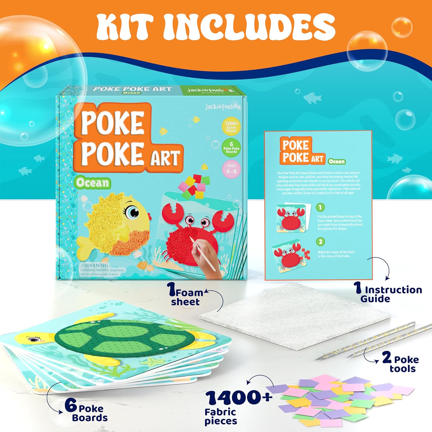 jackinthebox Poke Poke Art – Ocean Theme, Mess-Free Fabric Art and Craft, Flower Pressing Kits, Gift for Kids, Toys for Girls and Boys Ages 4 5 6 7 8 - Image 6