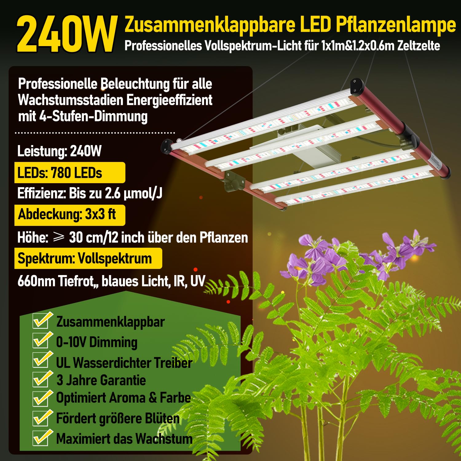Growzelt Komplettset 120x60x180cm 240W LED Grow Lampe Belüftungssystem Aktivkohlefilter