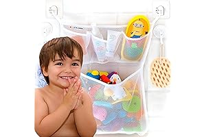 Kids Shower Caddy Mesh Bath Toy Holder with 2 Suction Cups and 2 Hooks