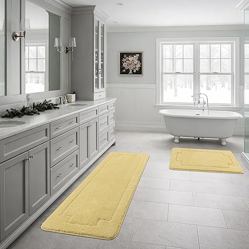 Miniatura 33 de Juego de 3 alfombras de baño suaves y absorbentes, peludas, suaves, antideslizantes, para ducha, bañera, lavable a máquina