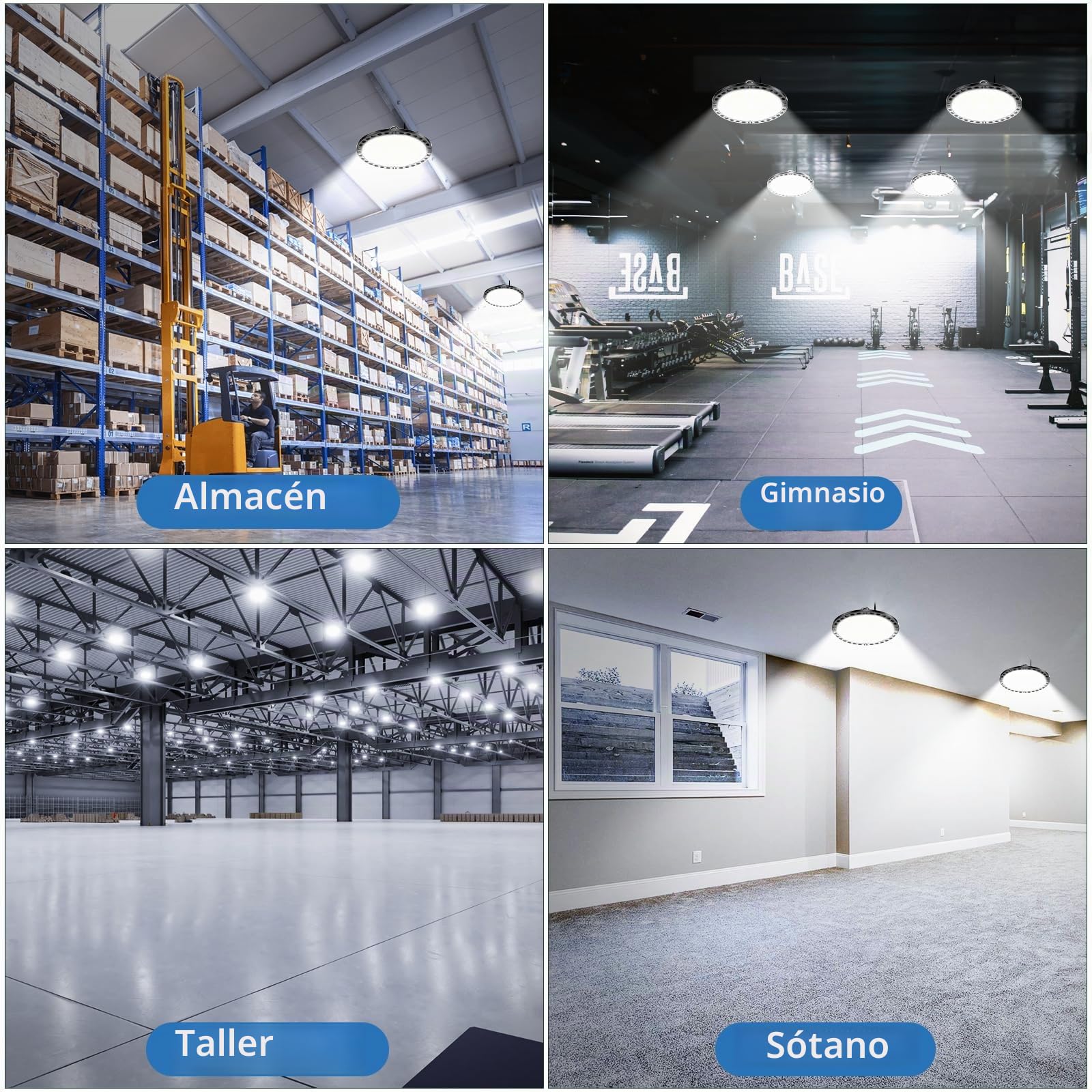 100W UFO Focos LED Interior Techo 6 Piezas, Lamparas LED Techo 10000LM IP65 6500K con Cadena Metálica de 30CM, Driver, Foco Industrial para Garaje