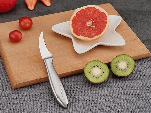 Miniatura 8 de WELLSTAR Cuchillo de pelar con pico de pájaros de 2.5 pulgadas, hoja curvada de acero inoxidable de alto carbono afilada para cortar frutas y