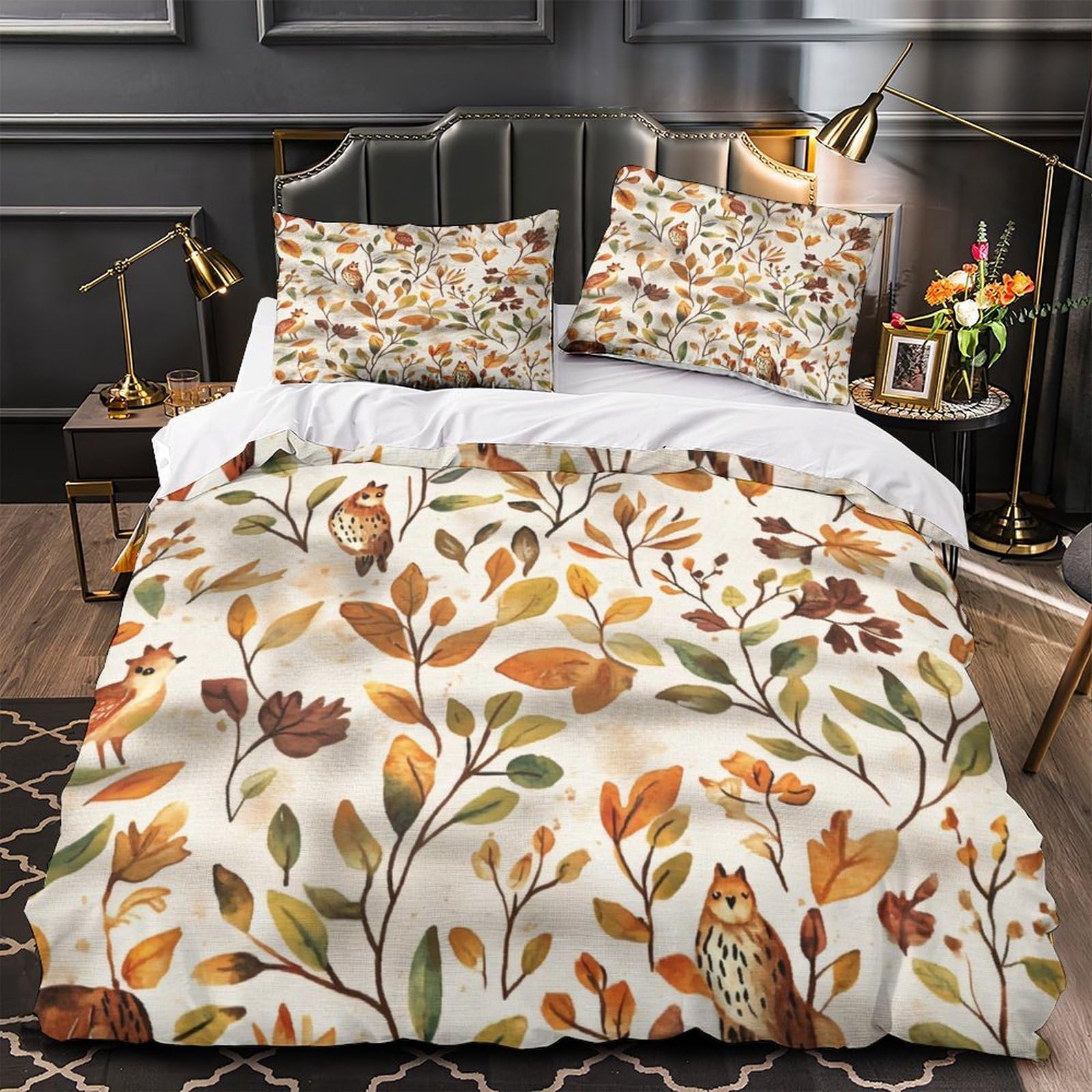 Parure de lit feuilles d'automne housse de couette microfibre hypoallergénique ado