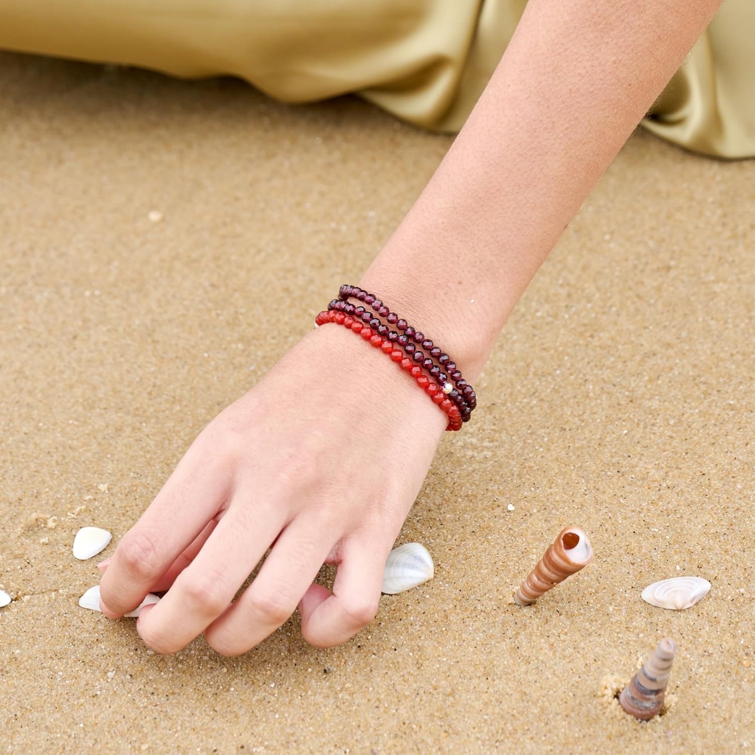 Farfume Bead Bracelets for Women, Handmade Natural Stone 4mm Beads 925 Sterling Silver Stretch Bracelets, Chakra Crystal Gemstone Jewelry Gifts