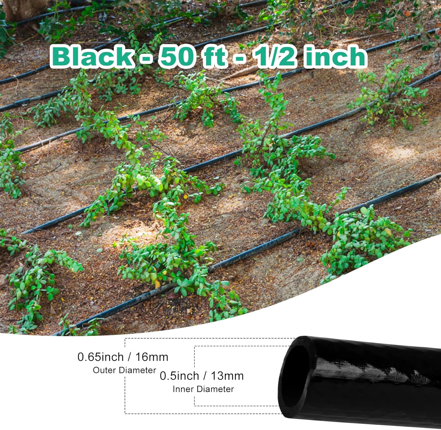 1/2 Inch Irrigation Tubing, 50 ft Polyethylene Irrigation Hose, Thick, Durable, and Flexible Drip Irrigation Tubing, Safe for Fish and Plants