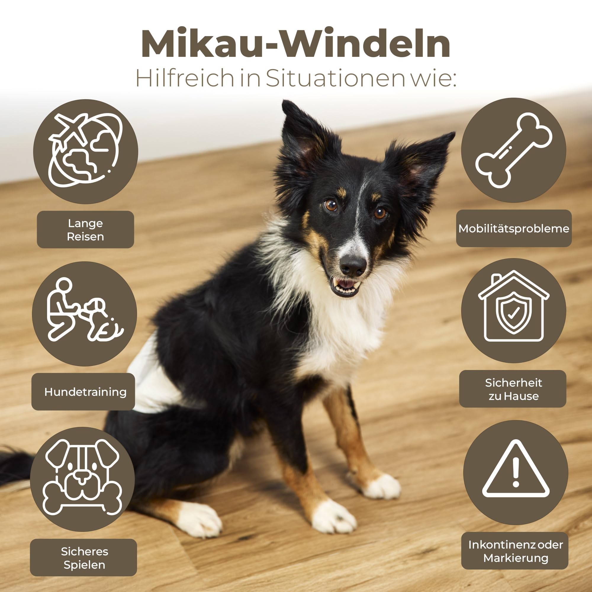 MIKAU Couches pour Chiens (Lot de 48) - Couches Chien Mâle Ultra Absorbantes, Ajustement Anti-Fuites, Confortables et Résistantes, Pose Facile. Rouleau de Sacs à Crottes Inclus (Taille L)