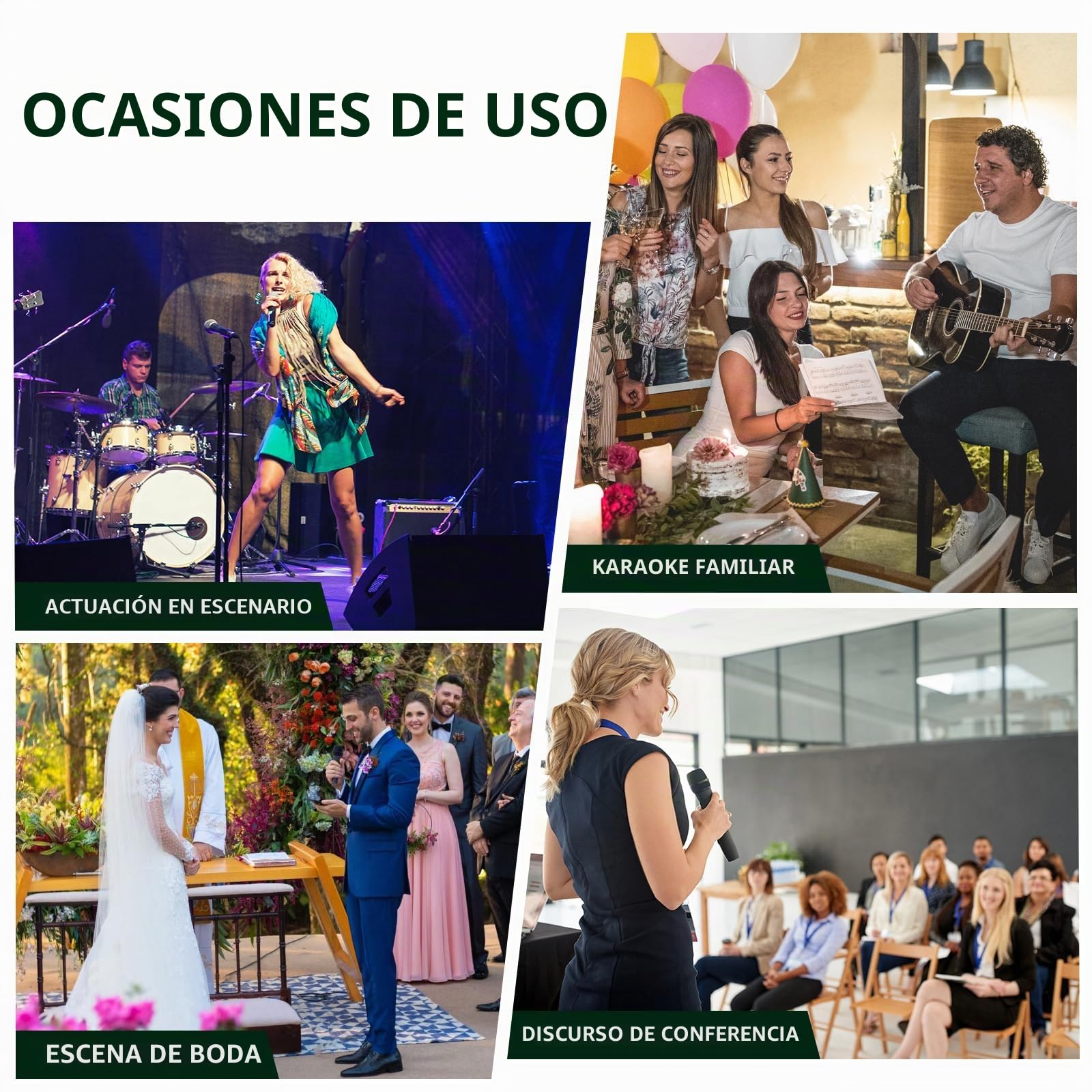 Depusheng Micrófono inalámbrico R7 equipado con dos micrófonos portátiles dinámicos y receptor, con un rango de recepción de 80 metros, adecuado para escenarios de conciertos de karaoke