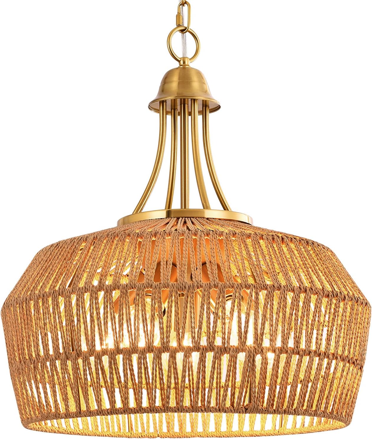 18.5'' Rattan Chandeliers for Dining Room, 5-Light Boho Pendant Light, Hand Woven Lampshade for Kitchen Island, Bedroom, Living Room, Height Adjustable