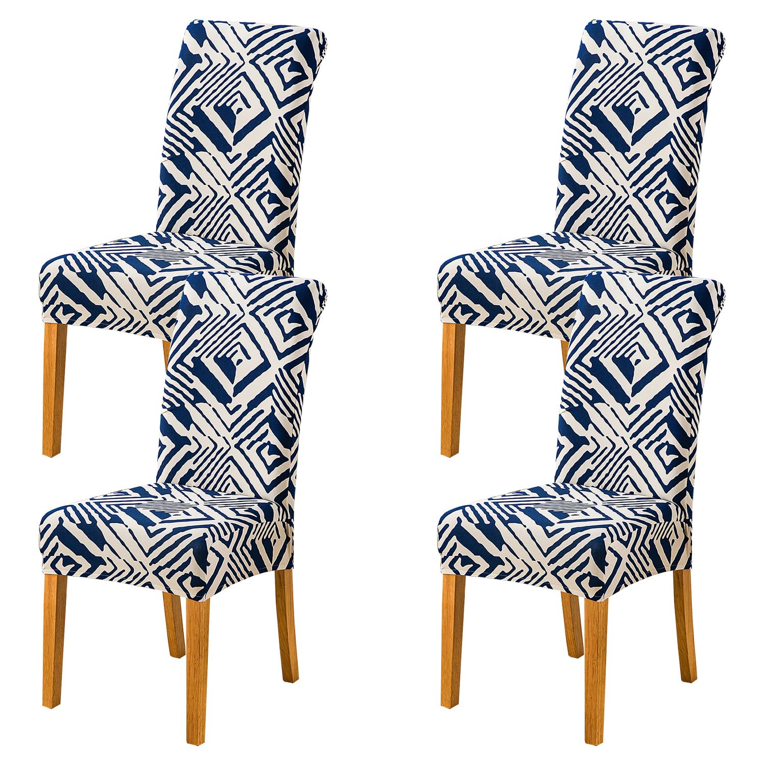 HZDHCLH Chair Covers Slipcovers 4/6 PCs Stretch Removable Washable Short Dining Chair Protector Cover Seat for Hotel,Dining Room,Ceremony (block blue,4 PCS)