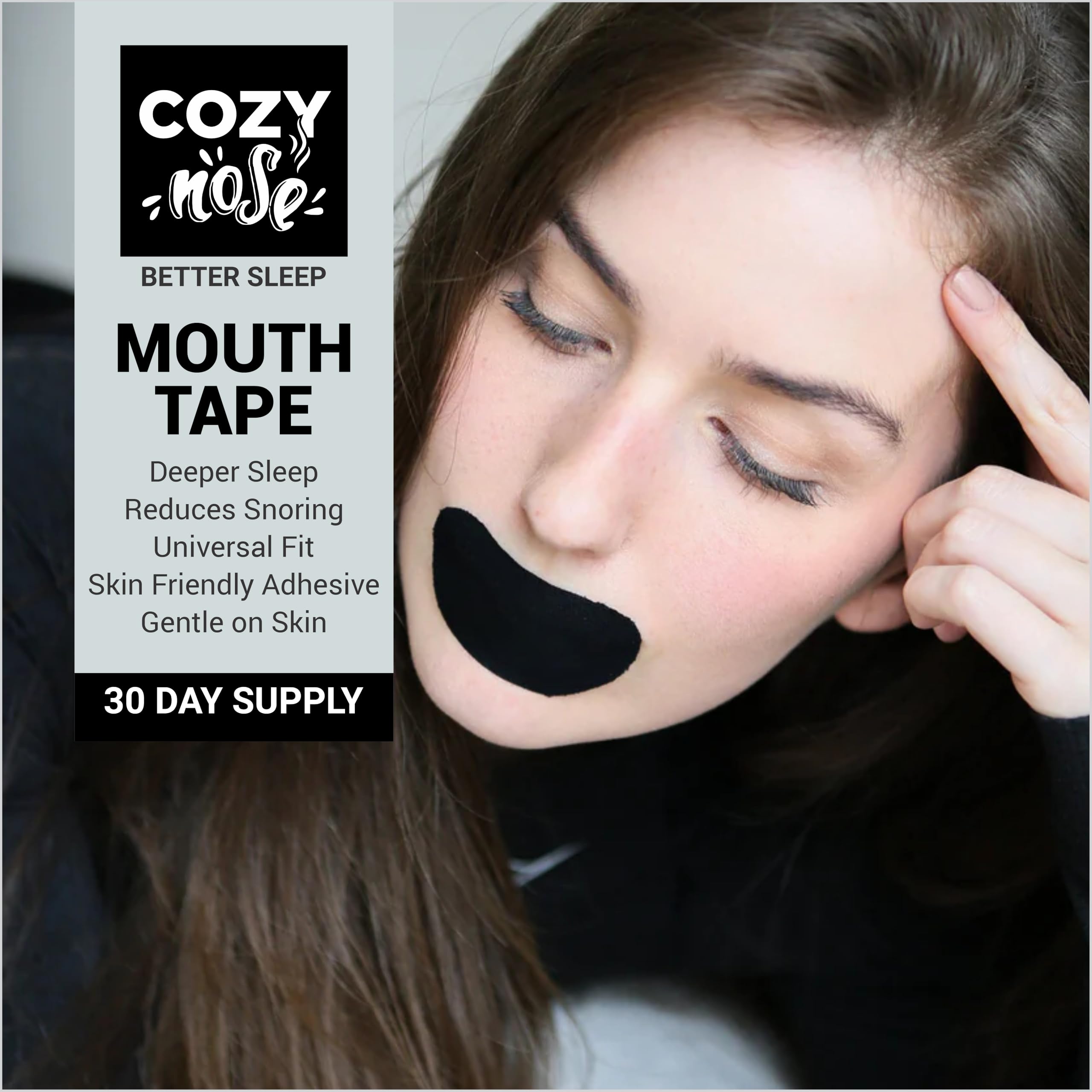 COZY Nose - Mouth Tape for Better Sleep, Snoring Relief & Nasal Breathing | Hypoallergenic Skin-Friendly Adhesive | Comfortable Mouth Strips for Dry Mouth Prevention, Travel & Workout | 30 Pcs