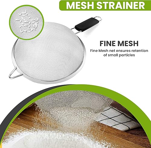 Miniatura 5 de Kafoor Colador de malla fina de 6.3 pulgadas con mango de goma termoplástica - Tamiz de malla fina de acero inoxidable - Ideal para tamizar harina,