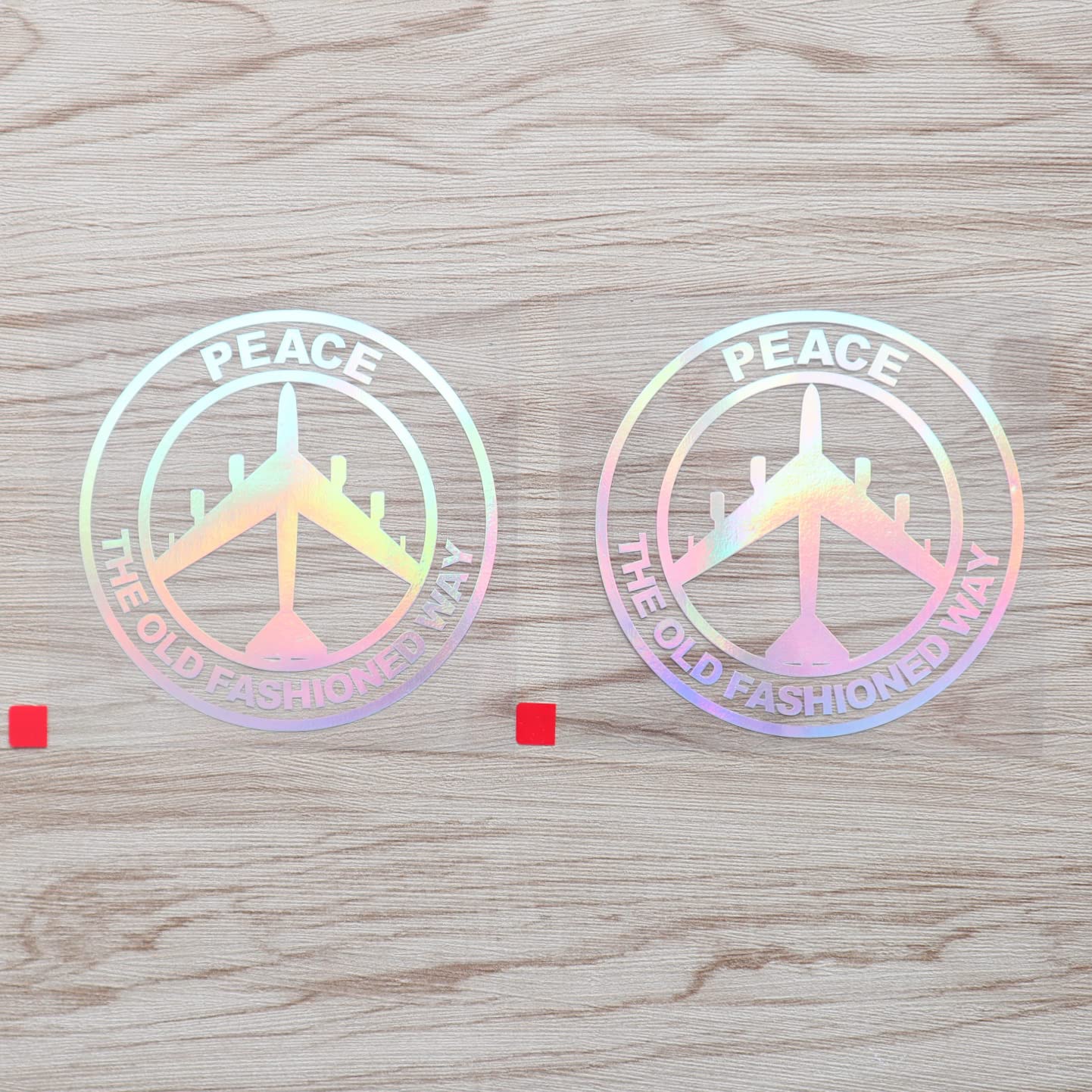 2 Pack Holographic Iridescent, 4 Inches - Peace Air Force B-52 B52 Decal Sticker Vinyl The Old Fashioned Way Round - for Car Boat Laptop Die Cut No