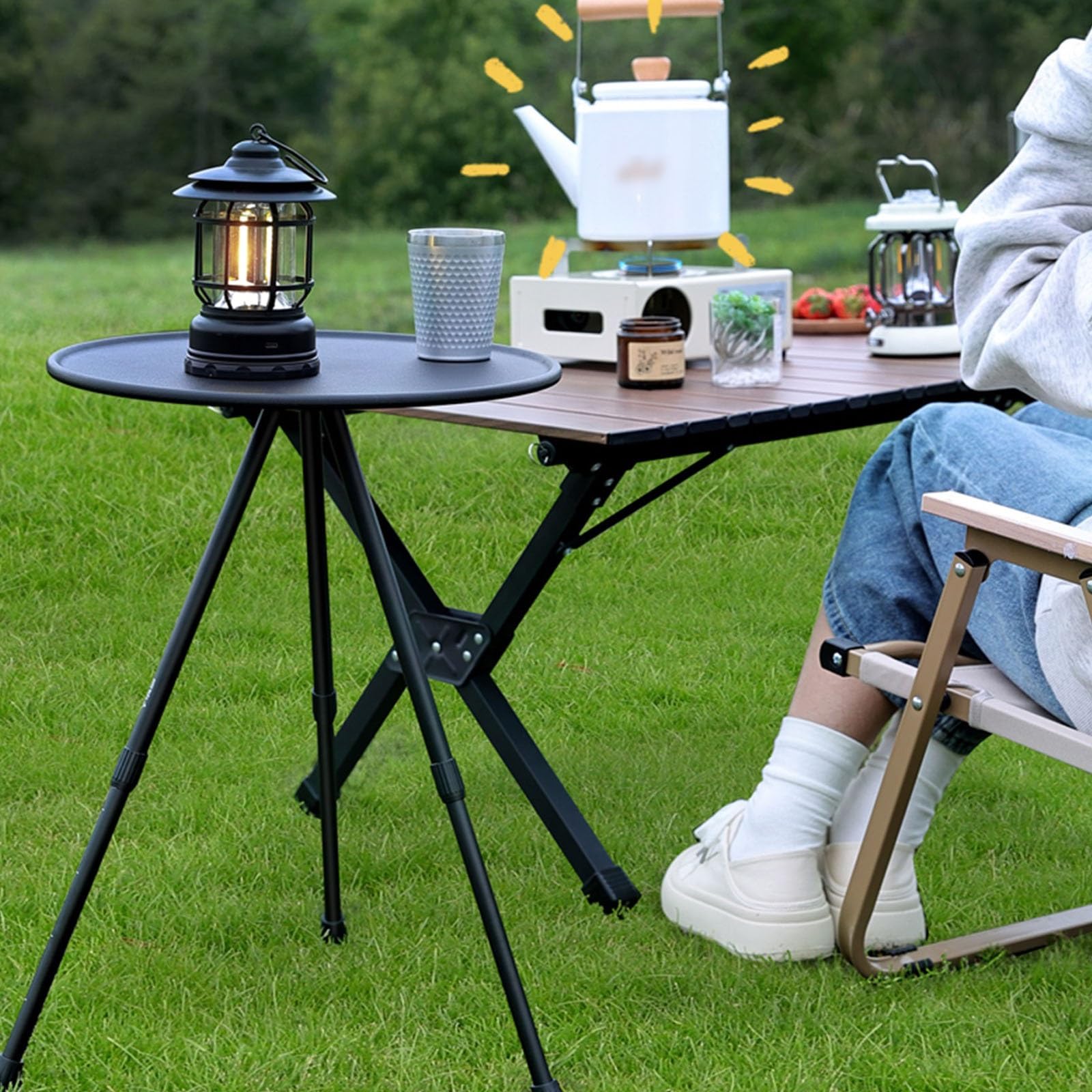 Bouilloire de camping, théière de camping, cafetière, bouilloire de camping en plein air en émail de 2 L, théière portable, eau bouillante à chauffage rapide, idéale for la randonnée, les pique-niques