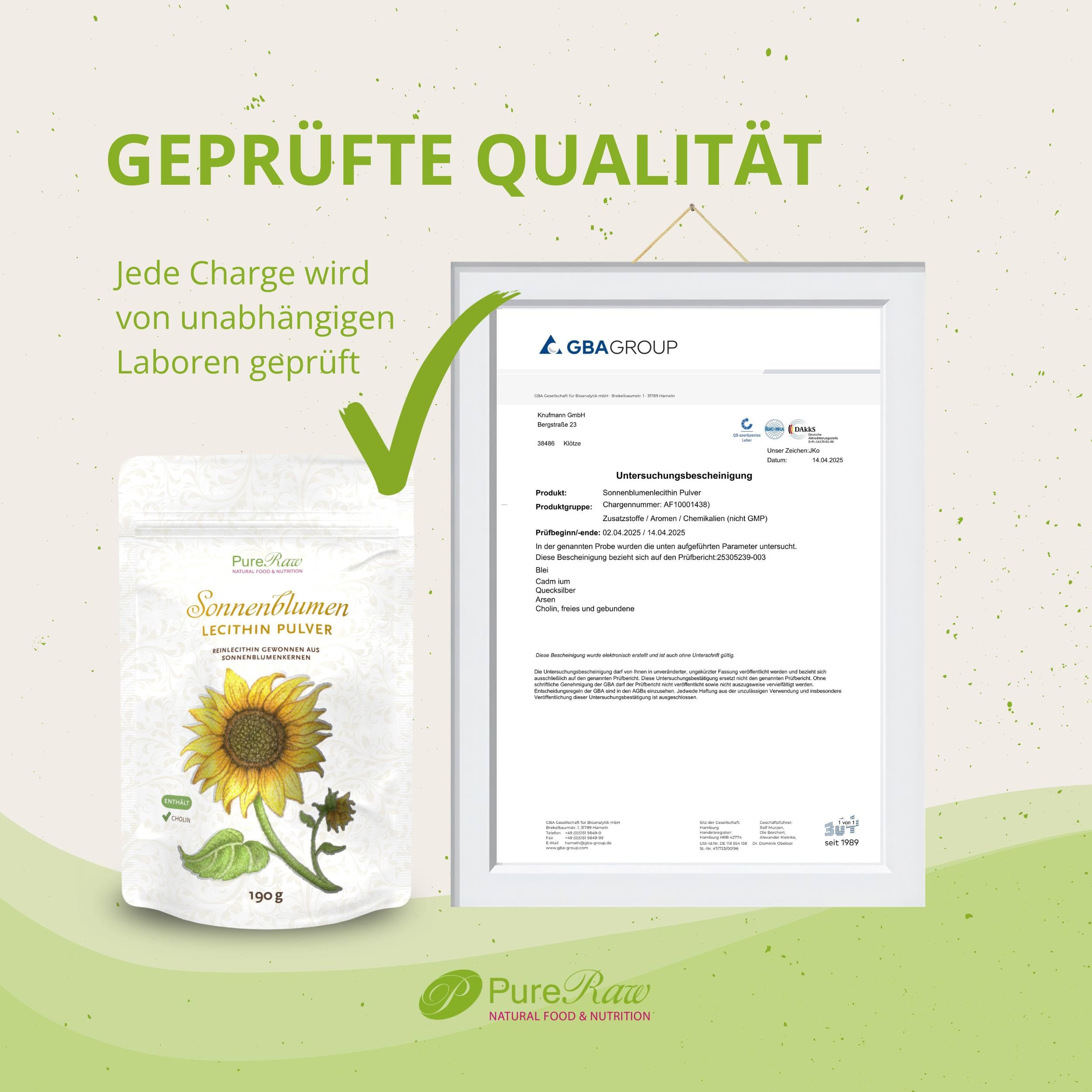 Sonnenblumen Lecithin Pulver zum Kochen & Backen - Sonnenblumenlecithin Pulver, Veganes Cholin Emulgator Feines Granulat - Sunflower Lecithin Powder I PureRaw 190g