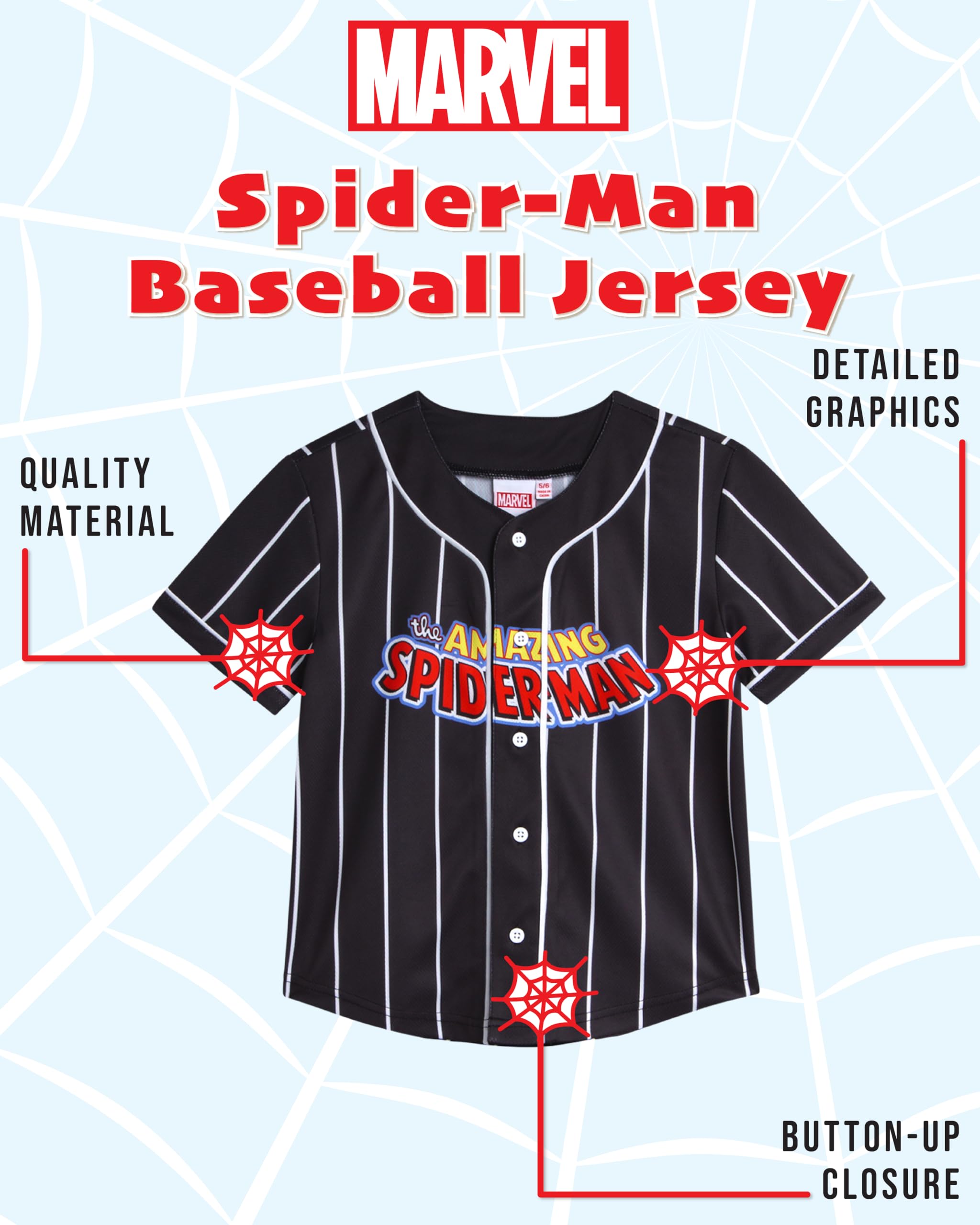 Marvel Spider-Man - Maglietta da baseball per ragazzi, alla moda, sportiva, con motivo Spidey | Grafica vivace Spiderman, tessuto traspirante, vestibilità comoda, stile vintage sportivo