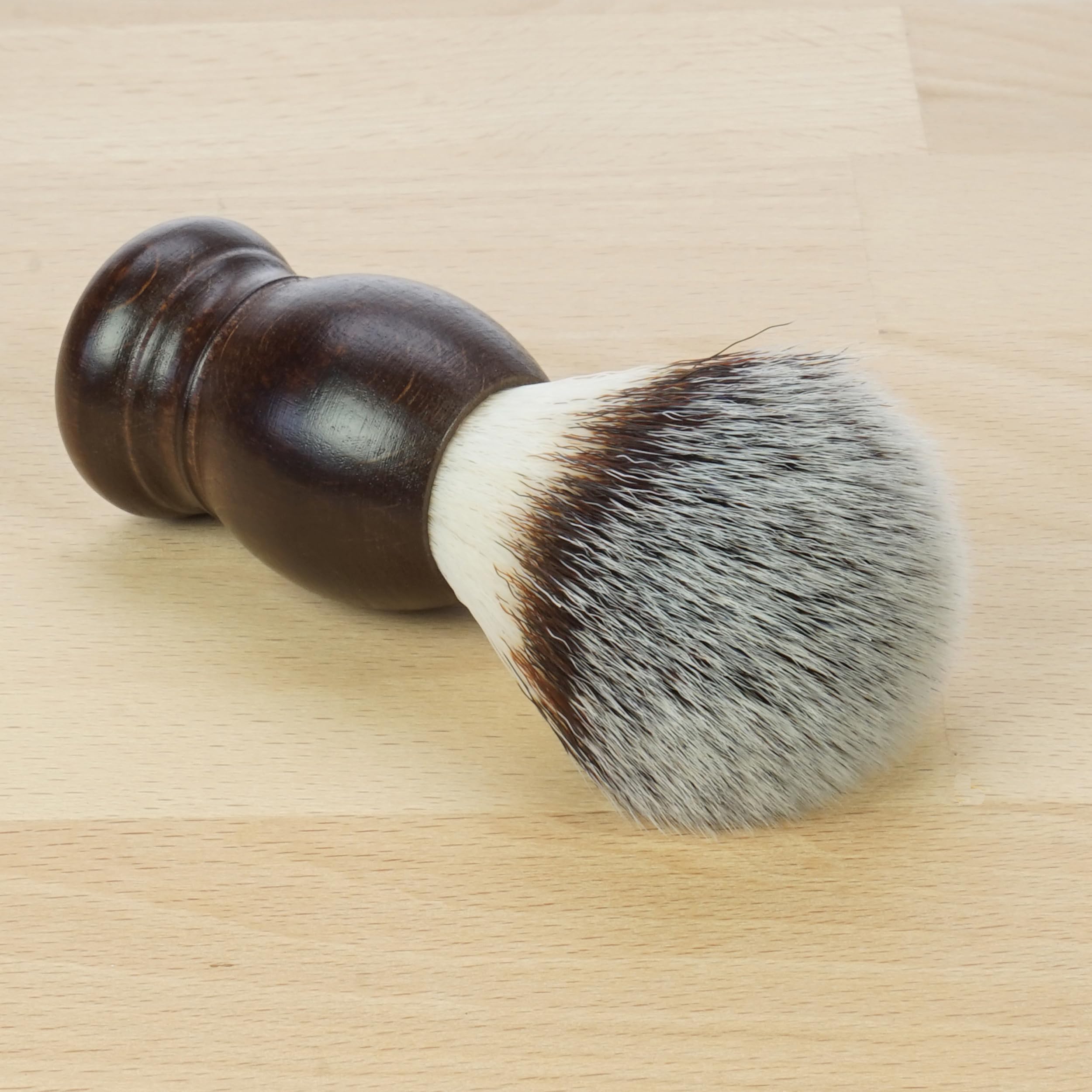 Pennello da barba in setole sintetiche: pennello da barba vegane con manico in legno di faggio scuro, pennello da barba vegano, pennello da barba sintetico