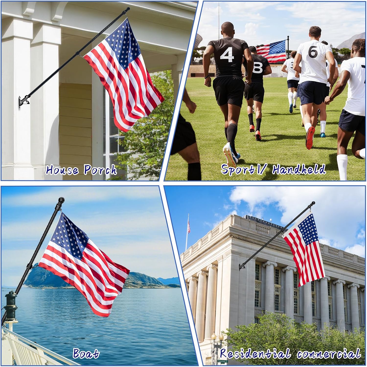 ZMTECH 6 FT Thicken Stainless Steel Flag Pole Without Bracket for Outside House, Residential or Commerical, 1 Inch Tangle Free Flag Pole Kit for Porch/Boat(Without Bracket, Flag, Black) - Image 7