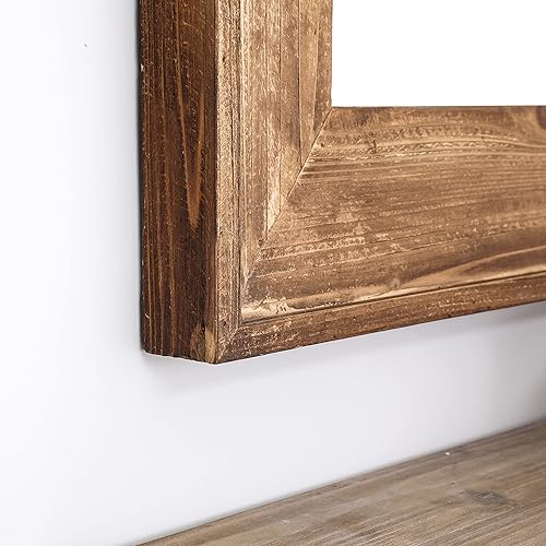 Miniatura 7 de Espejo rectangular rústico horizontal o vertical para colocar sobre el fregadero, dormitorio, casa de campo y decoración del hogar (marrón)