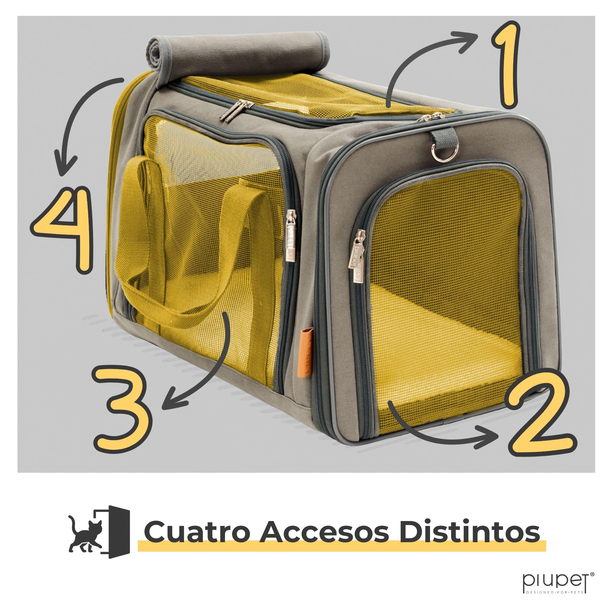 PiuPet® Transportin y Gato I Hasta 10kg I 4 Entradas I Grande I Pequeño Perro I Plegable | Accesorios para Gatos