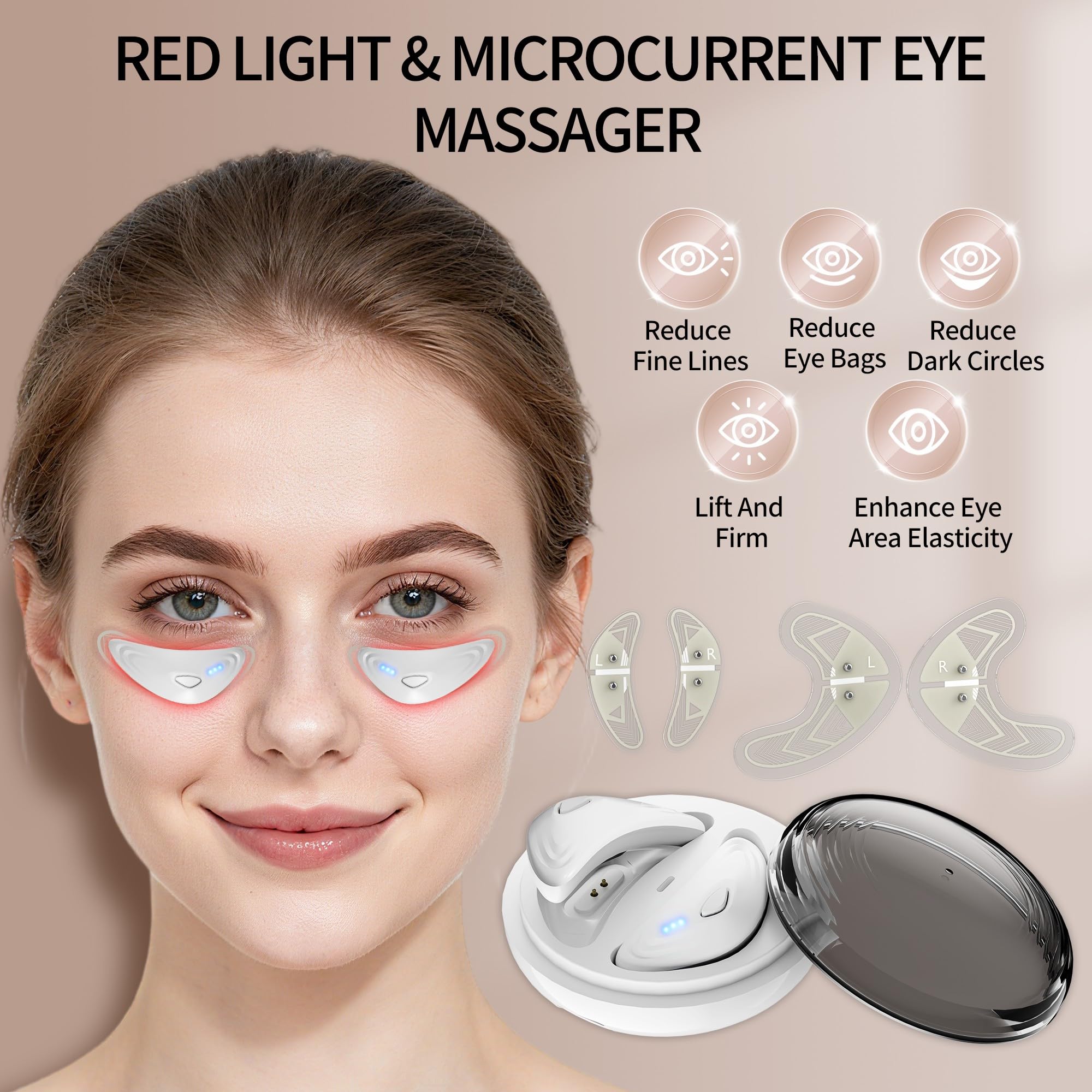 Parches para ojos de luz roja, péptidos de colágeno hidrogel para los ojos reduce el volumen de bolsas y la hinchazón, almohadillas antiarrugas, parches portátiles de luz roja con apagado temporizado