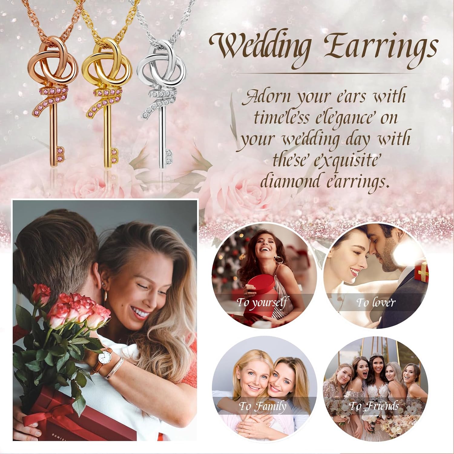 14K vintage gold/silver key pendant necklace, cubic oxygen zirconium - Image 7