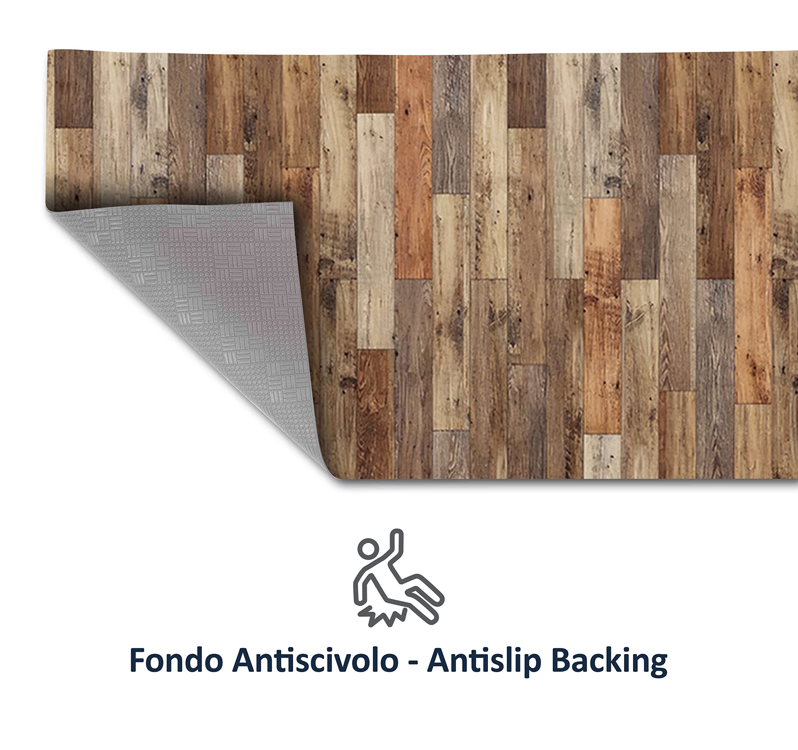 Homelife Tapis de cuisine antidérapant lavable 50 x 300 cm fabriqué en Italie,Tapis de sol en PVC intérieur et extérieur imprimé bambou Degrade marron,tapis de chemin long en caoutchouc [300 cm