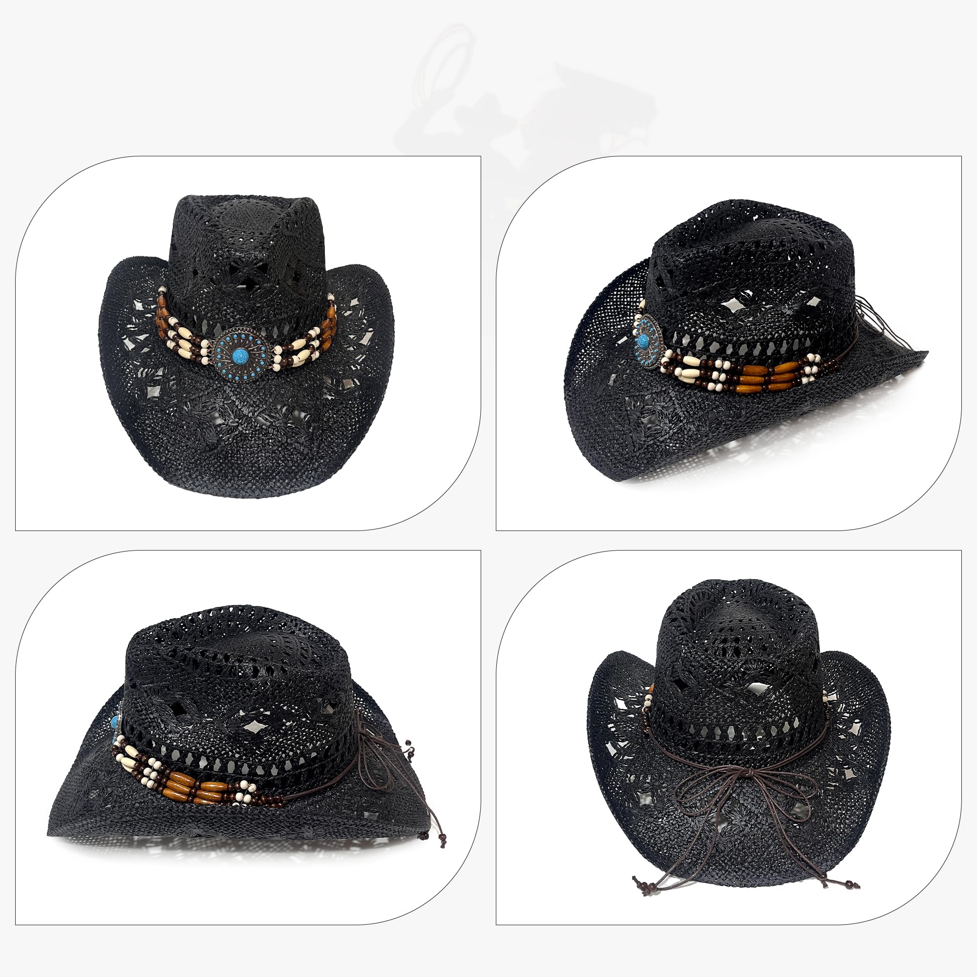 Sombrero Cowboy Vaquero de Paja para Hombre con diseño Tejido Transpirable, Ideal para Verano, Rodeo, Fiesta y Disfraces